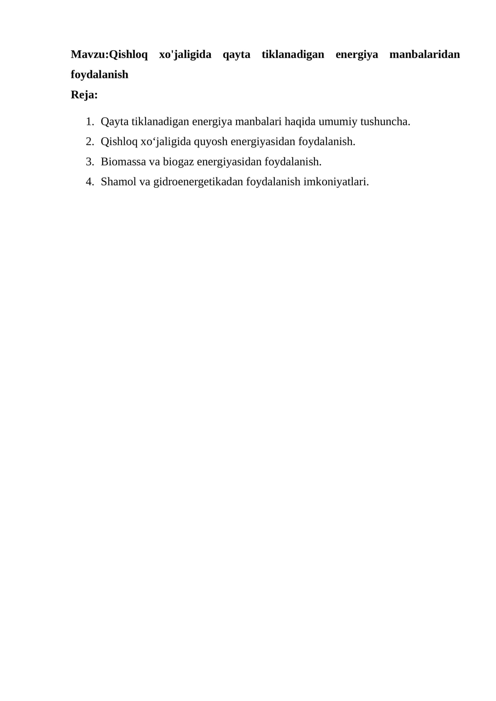 Qayta tiklanadigan energiya manbalaridan foydalanish 1