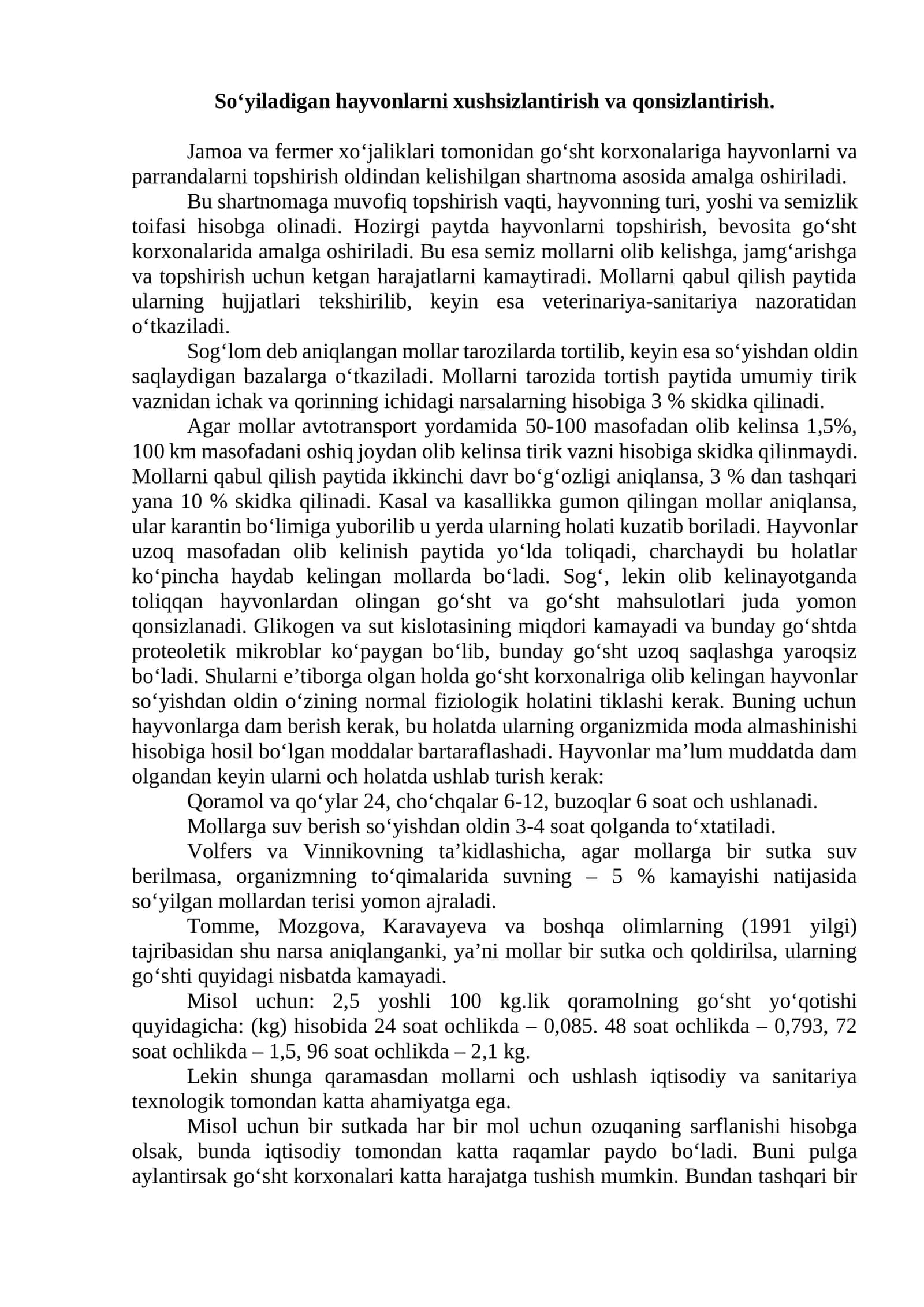 So‘yiladigan hayvonlarni xushsizlantirish va qonsizlantirish 1