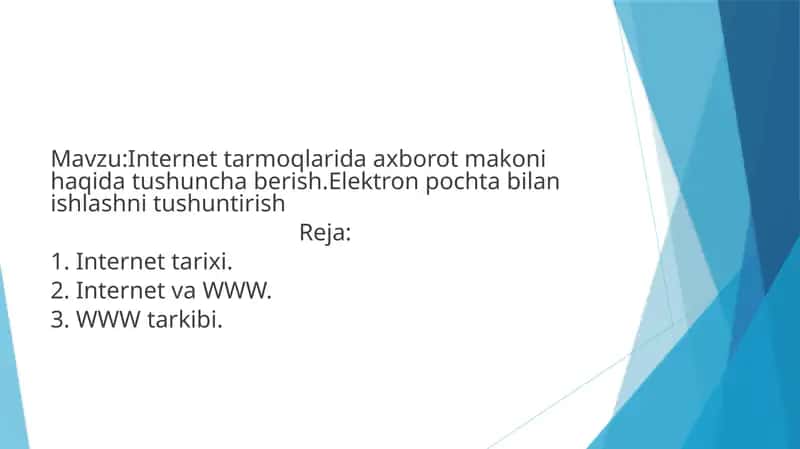 Internet tarmoqlarida axborot makoni haqida tushuncha berish 1