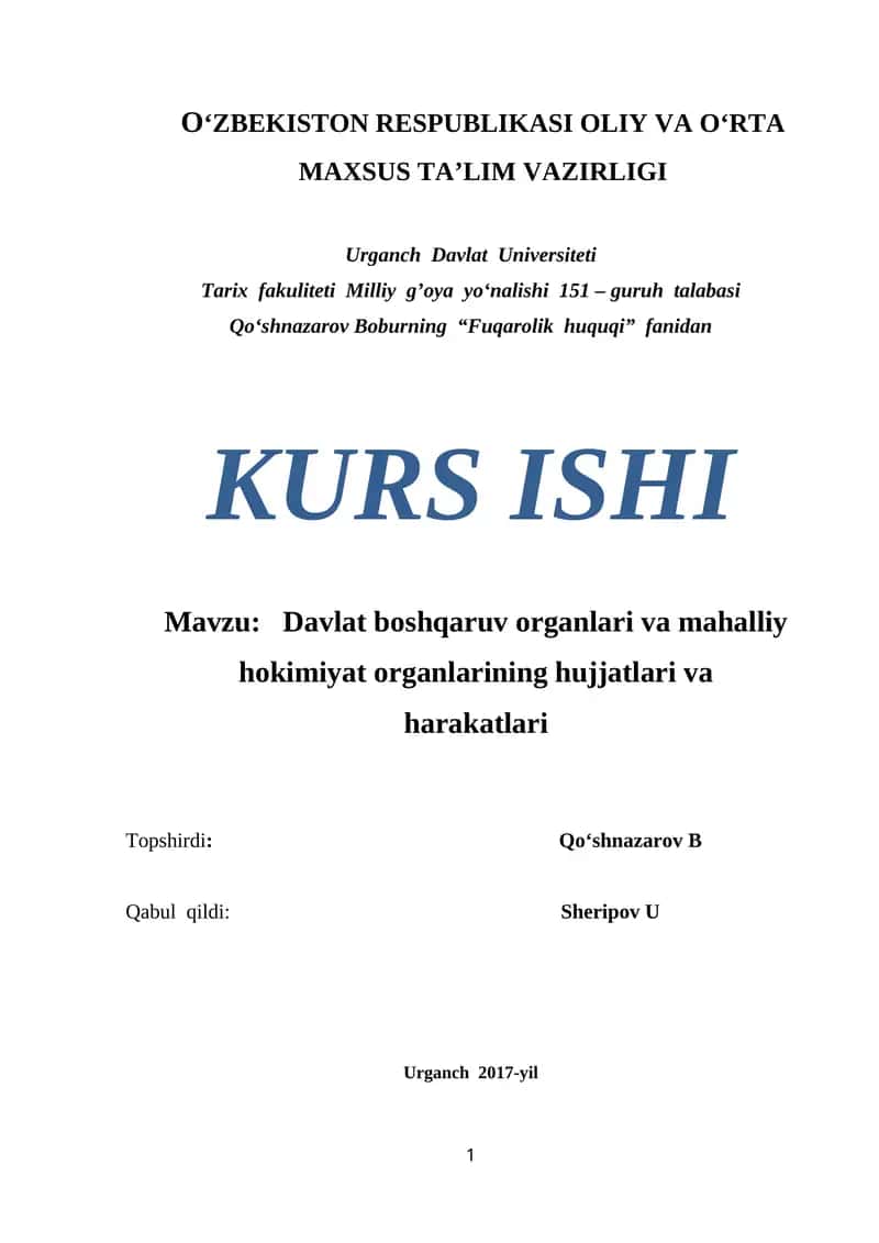 Fuqarolik huquqi kurs ishi 1