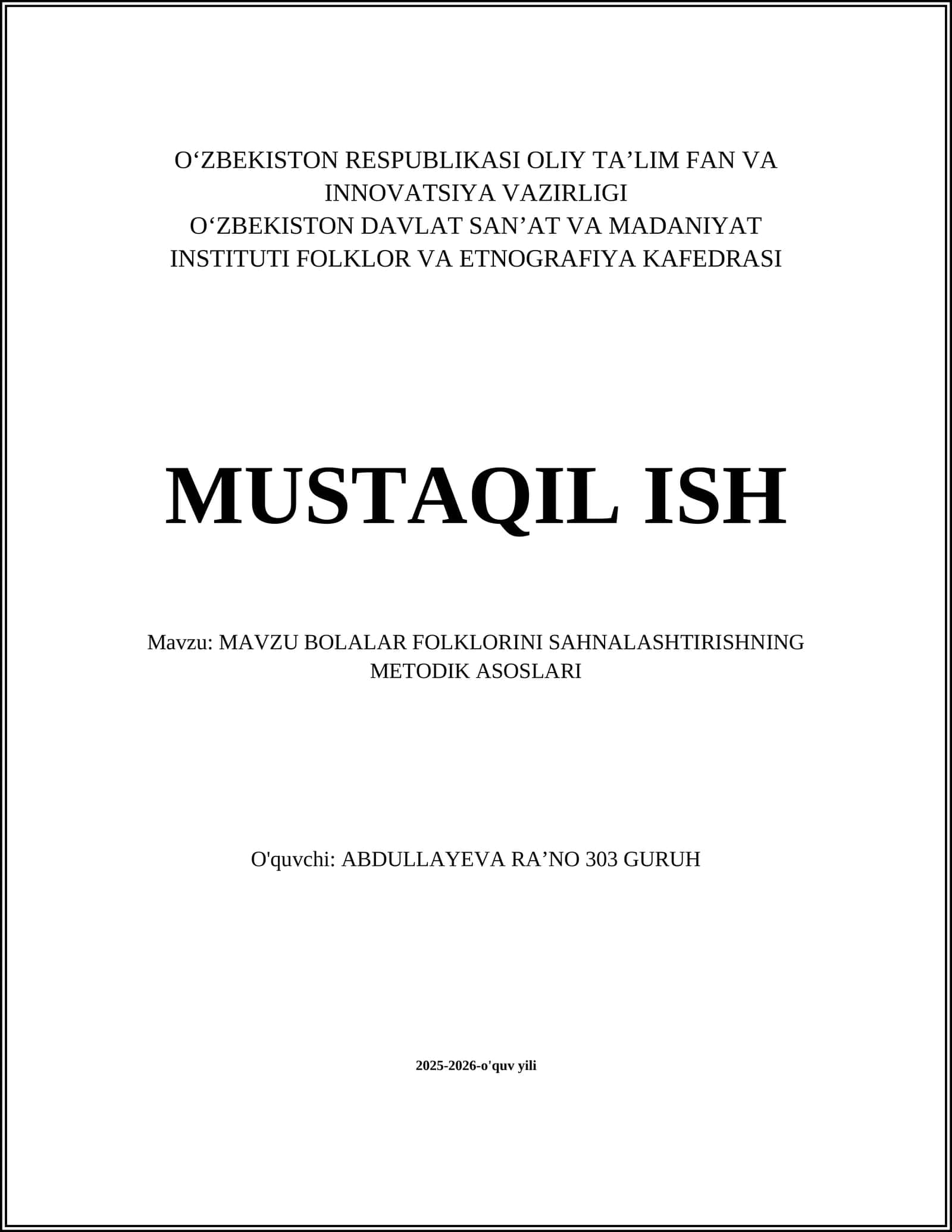 MAVZU BOLALAR FOLKLORINI SAHNALASHTIRISHNING METODIK ASOSLARI 1