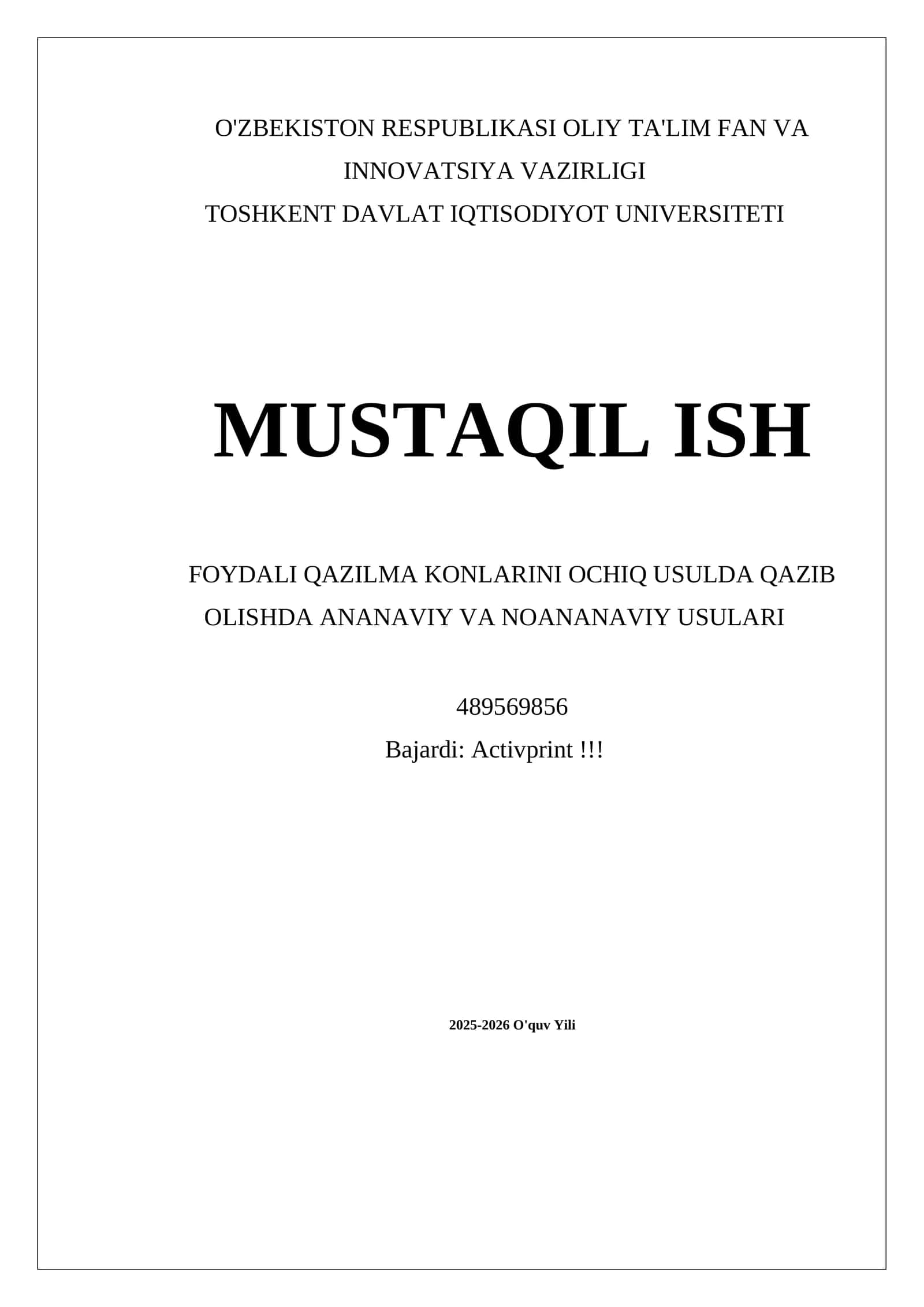 FOYDALI QAZILMA KONLARINI OCHIQ USULDA QAZIB OLISHDA ANANAVIY VA NOANANAVIY USULARI 1