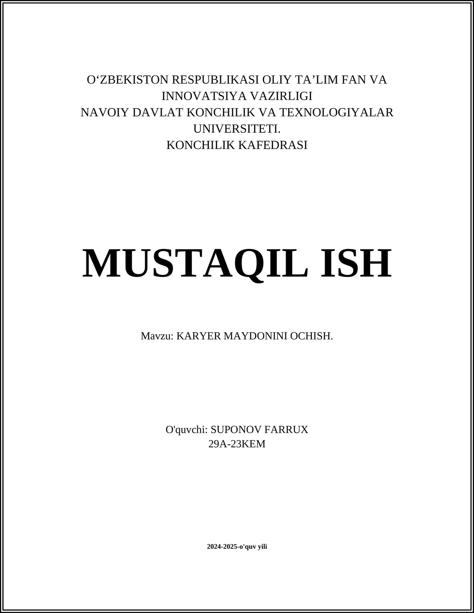 Karyer maydonini ochish 1