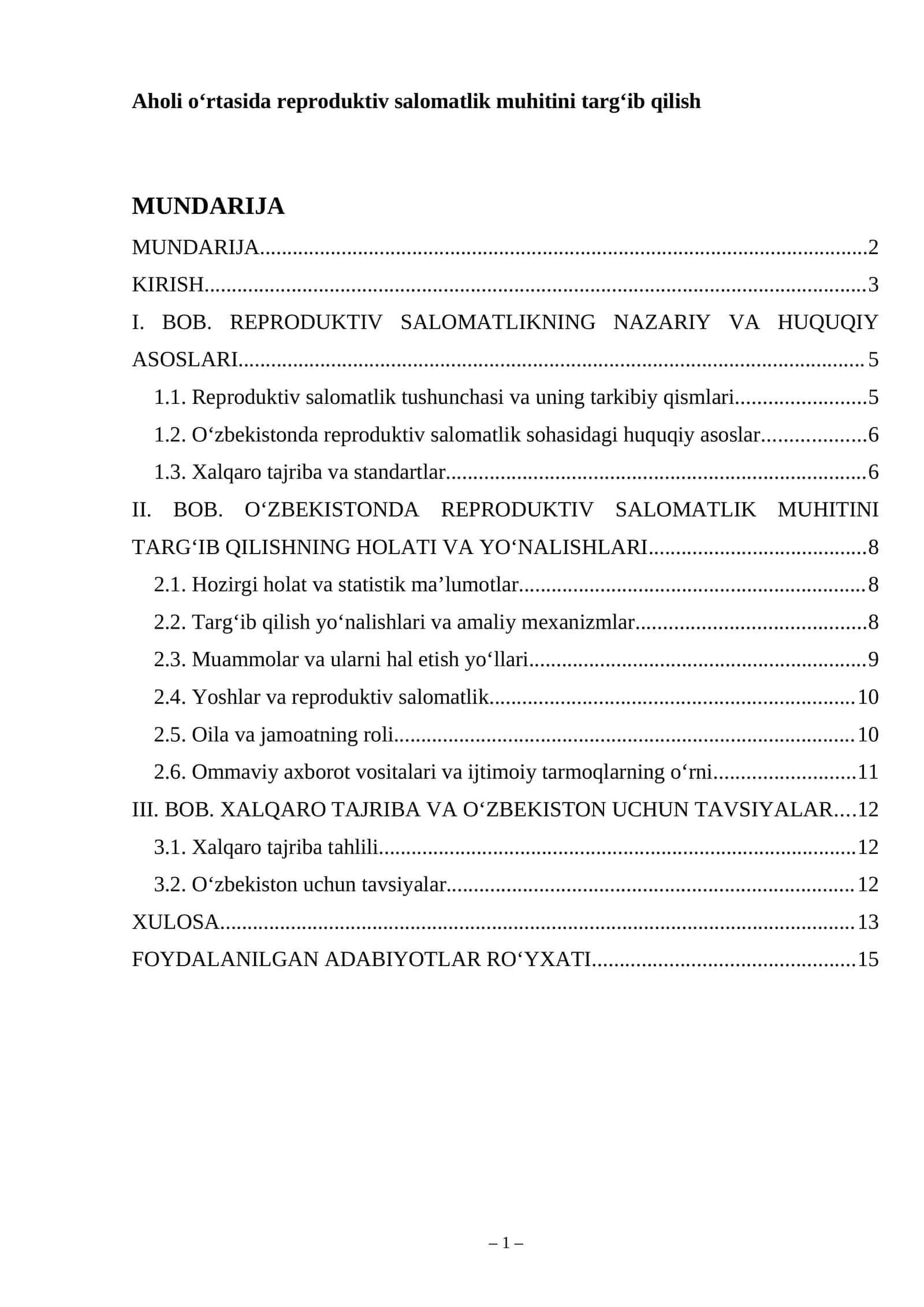 Aholi o‘rtasida reproduktiv salomatlik muhitini targ‘ib qilish 1