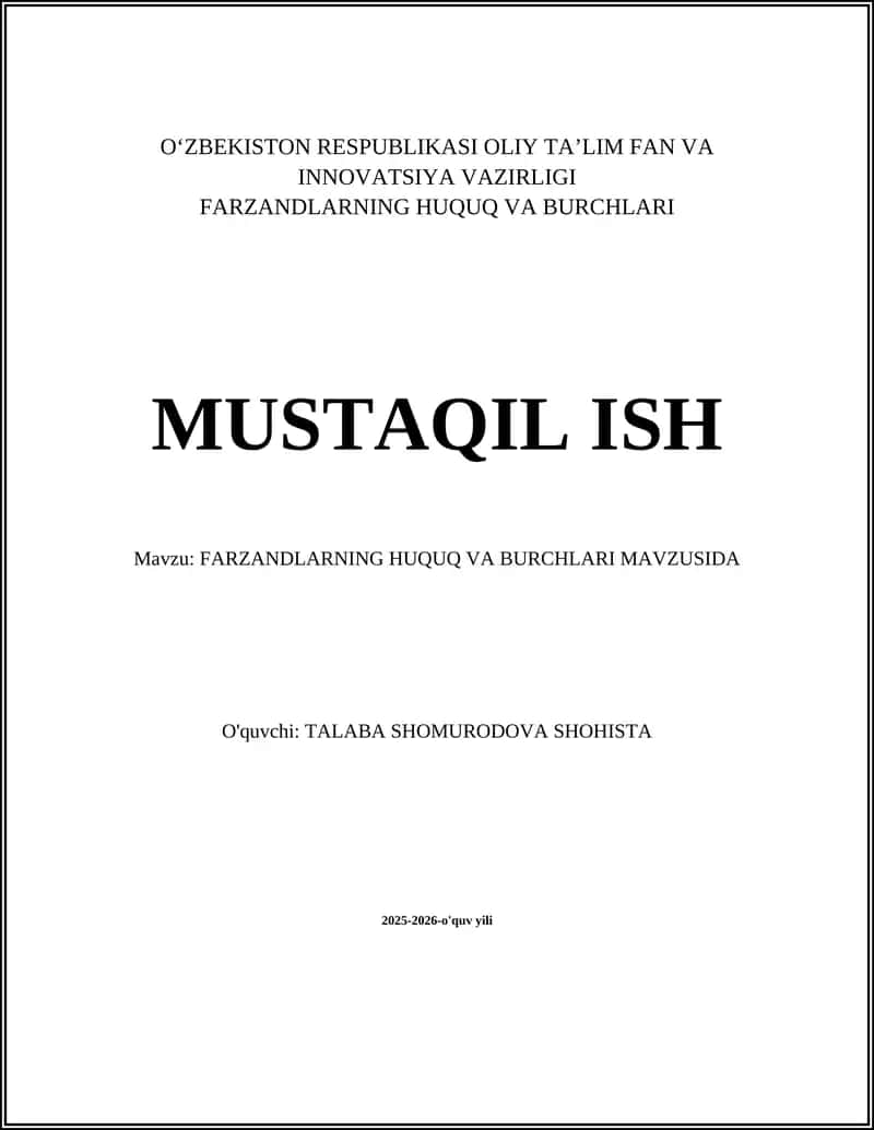 Farzandlarning Huquq va Burchlari 1