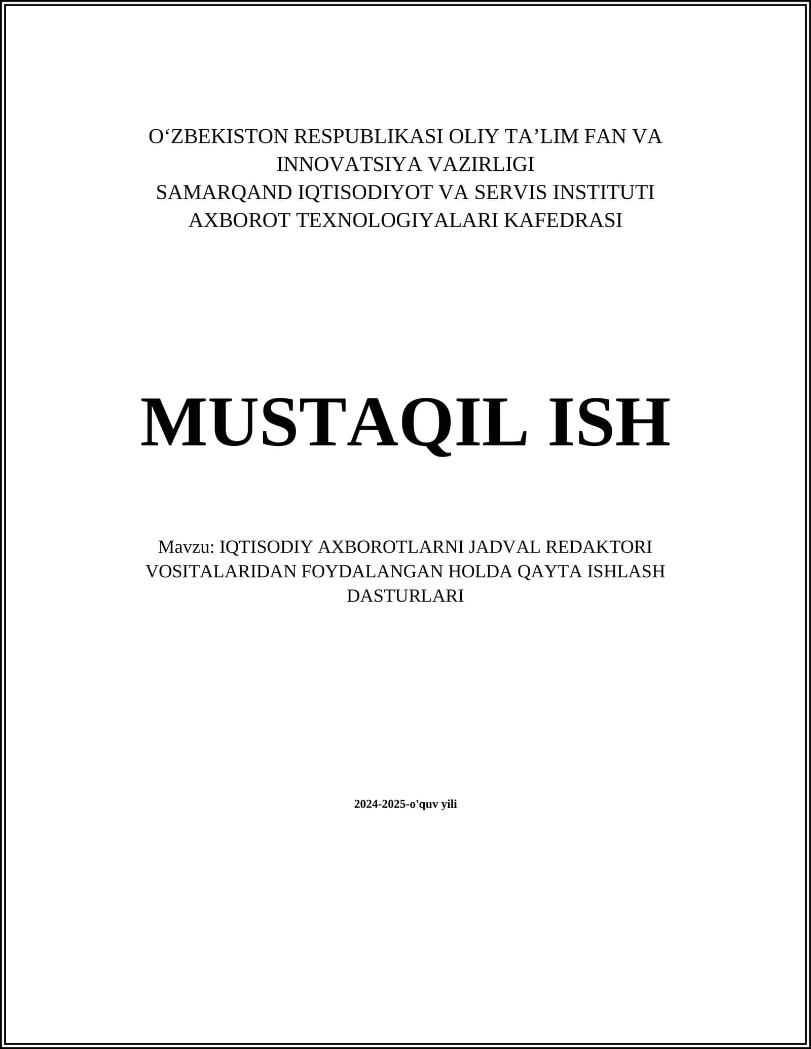 Jadval tahrirlash dasturlari 1
