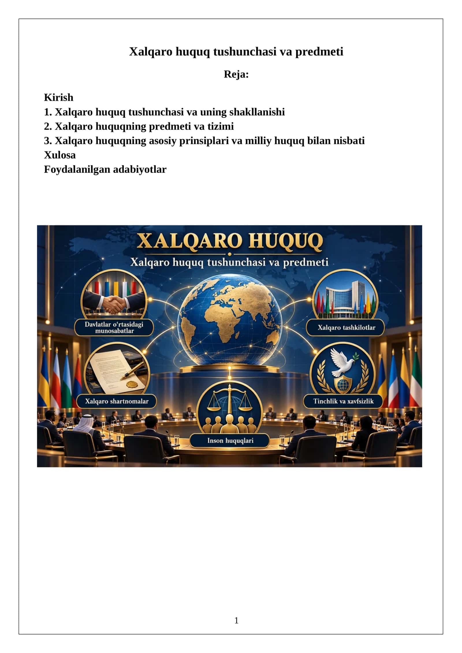 Xalqaro huquq tushunchasi va predmeti 1
