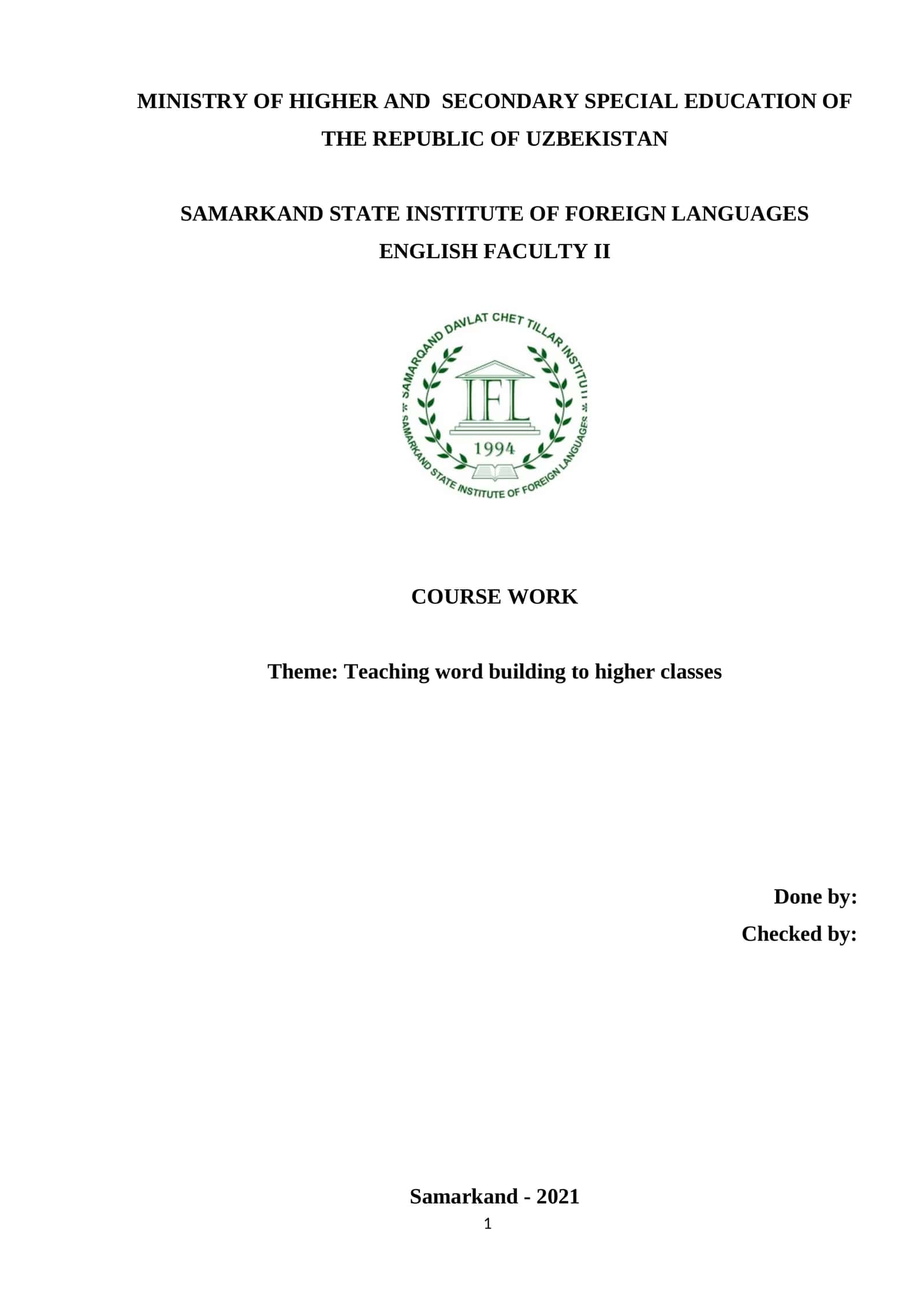 Course Work on Teaching Word Building 1