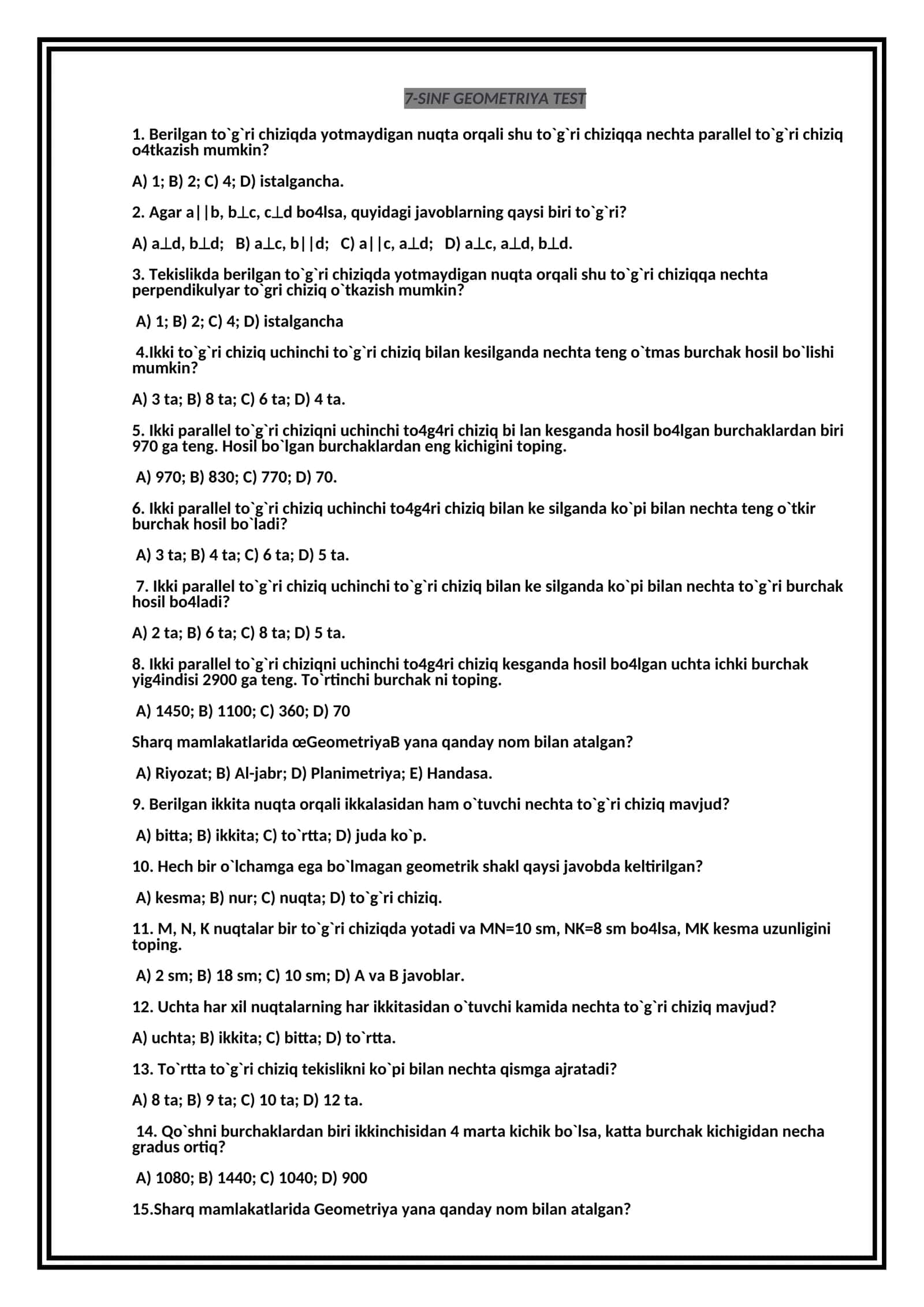 7-SINF GEOMETRIYA TEST 1