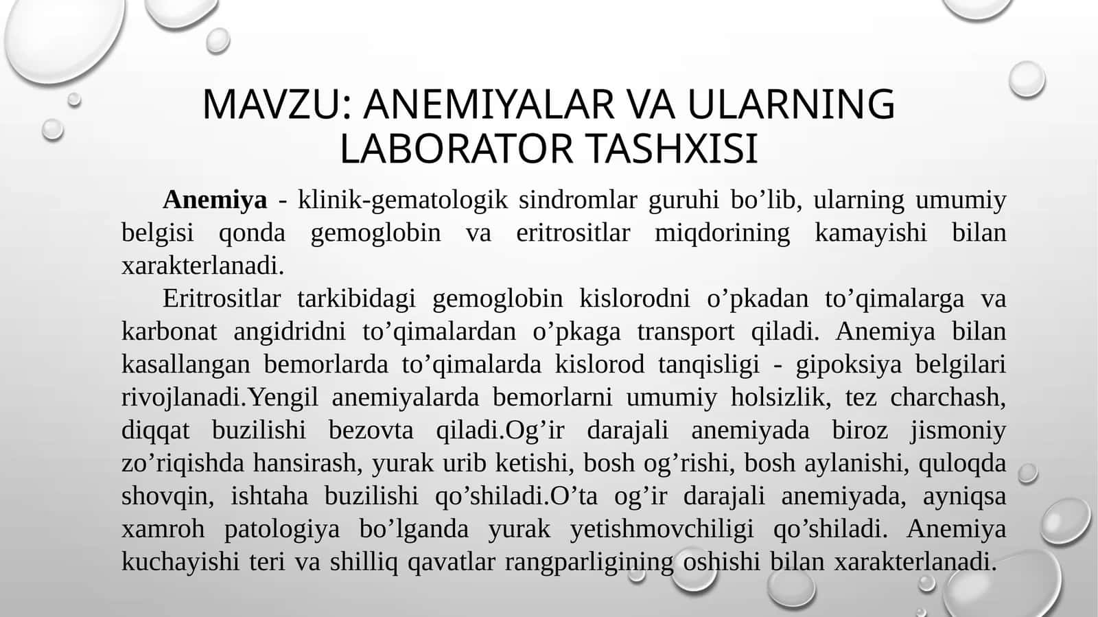 Anemiyalar va ularning laborator tashxisi 1