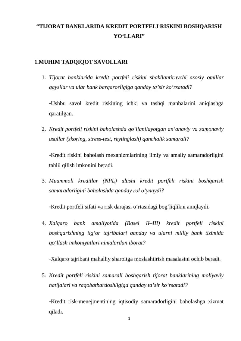TIJORAT BANKLARIDA KREDIT PORTFELI RISKINI BOSHQARISH YO‘LLARI 1