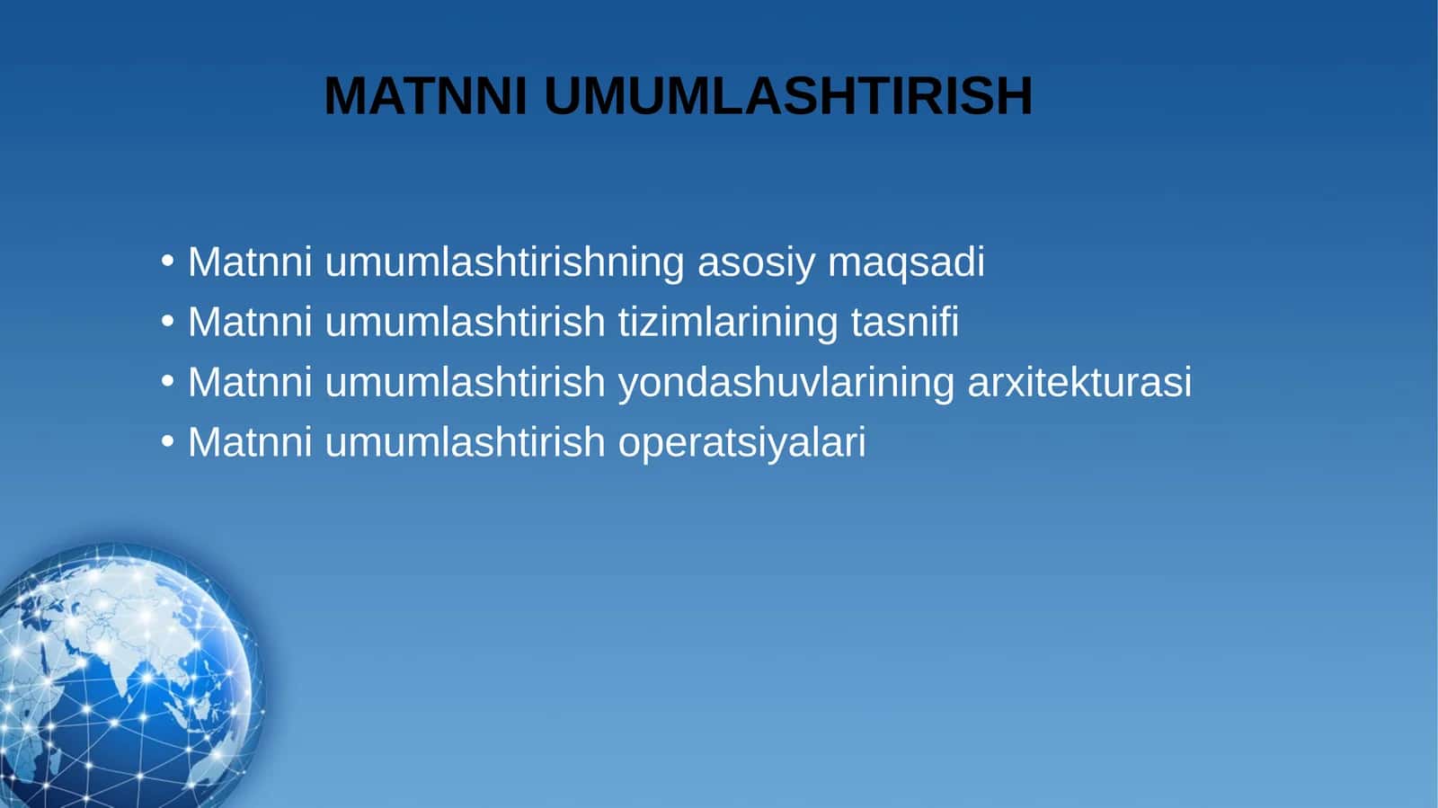 MATNNI UMUMLASHTIRISH 1