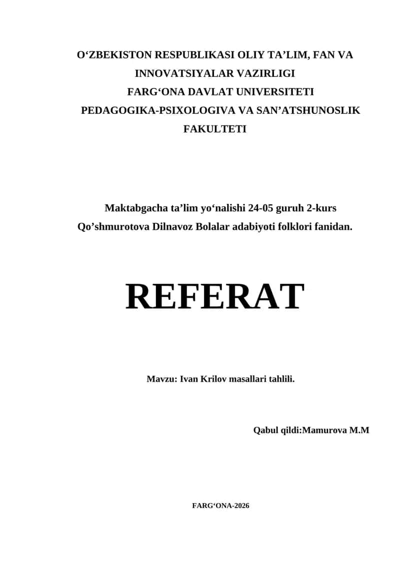 Ivan Krilov masallari tahlili 1