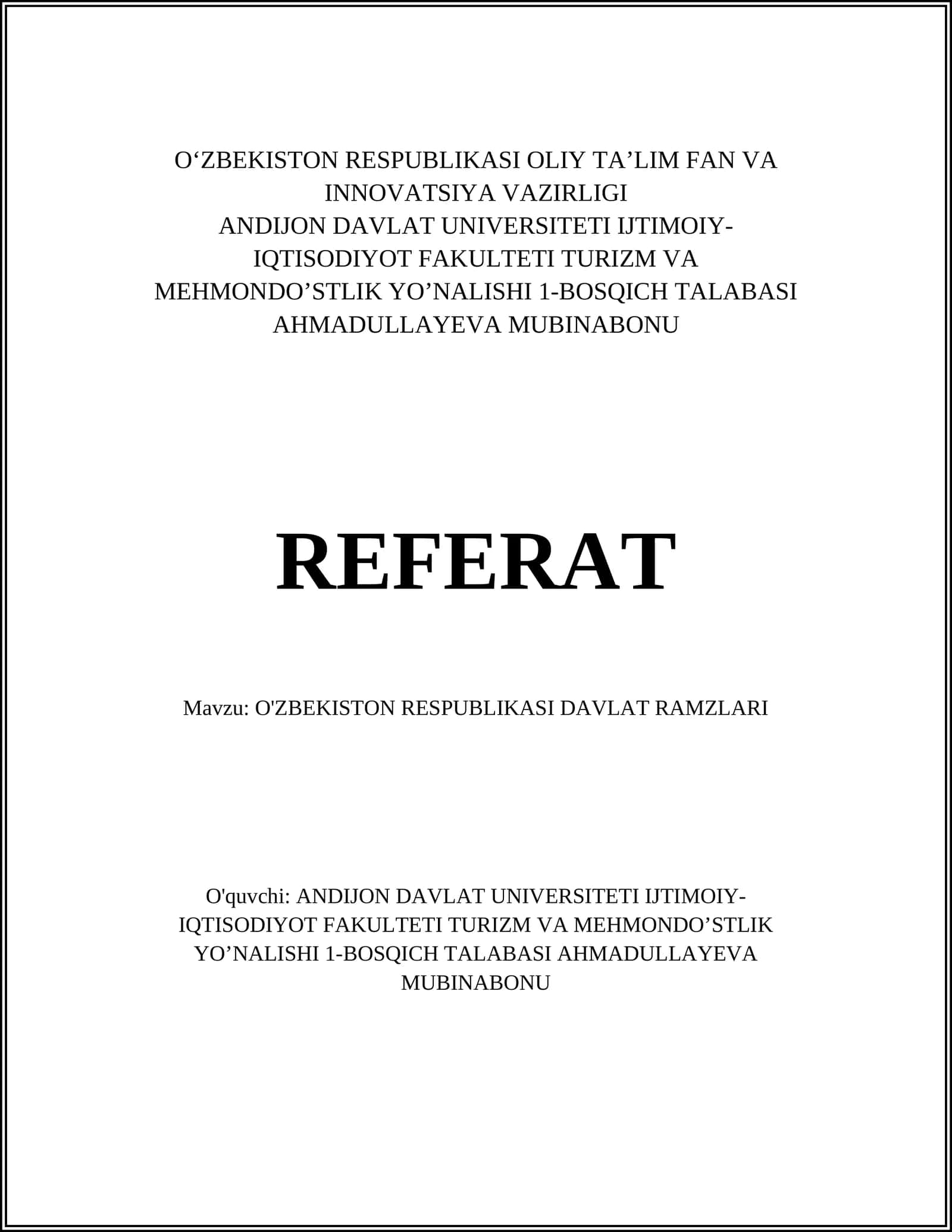 O'ZBEKISTON RESPUBLIKASI DAVLAT RAMZLARI 1