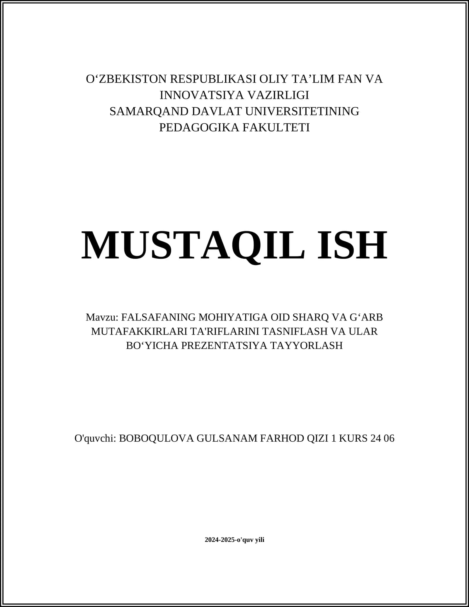 FALSAFANING MOHIYATIGA OID SHARQ VA GʻARB MUTAFAKKIRLARI TA'RIFLARINI TASNIFLASH VA ULAR BOʻYICHA PREZENTATSIYA TAYYORLASH 1