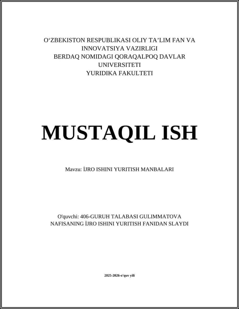 İJRO ISHINI YURITISH MANBALARI 1