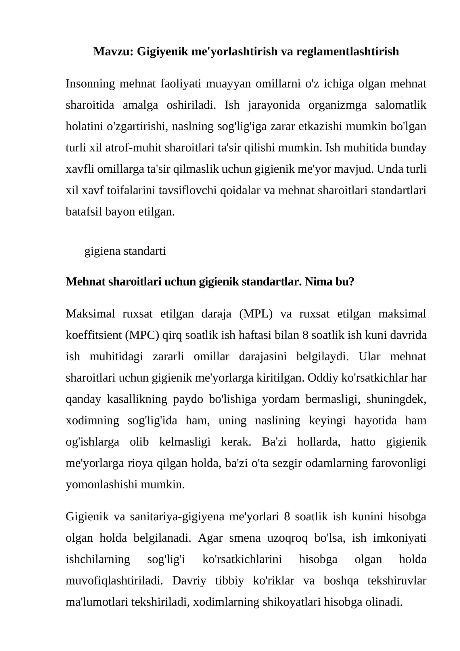 Gigiyenik me'yorlashtirish va reglamentlashtirish 1