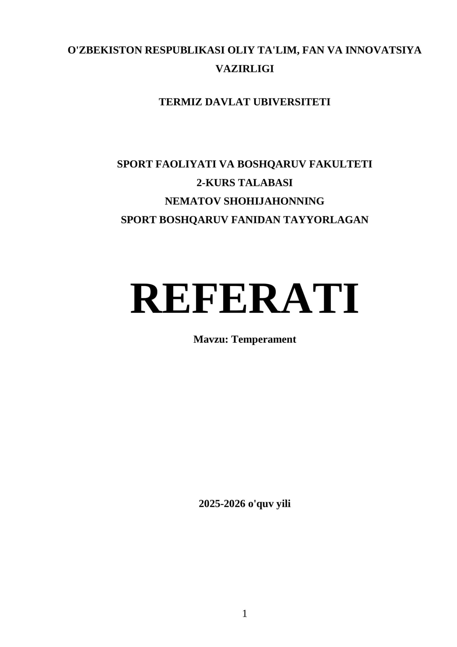 Temperamentning ta'rifi va uning psixologiyadagi o'rni 1