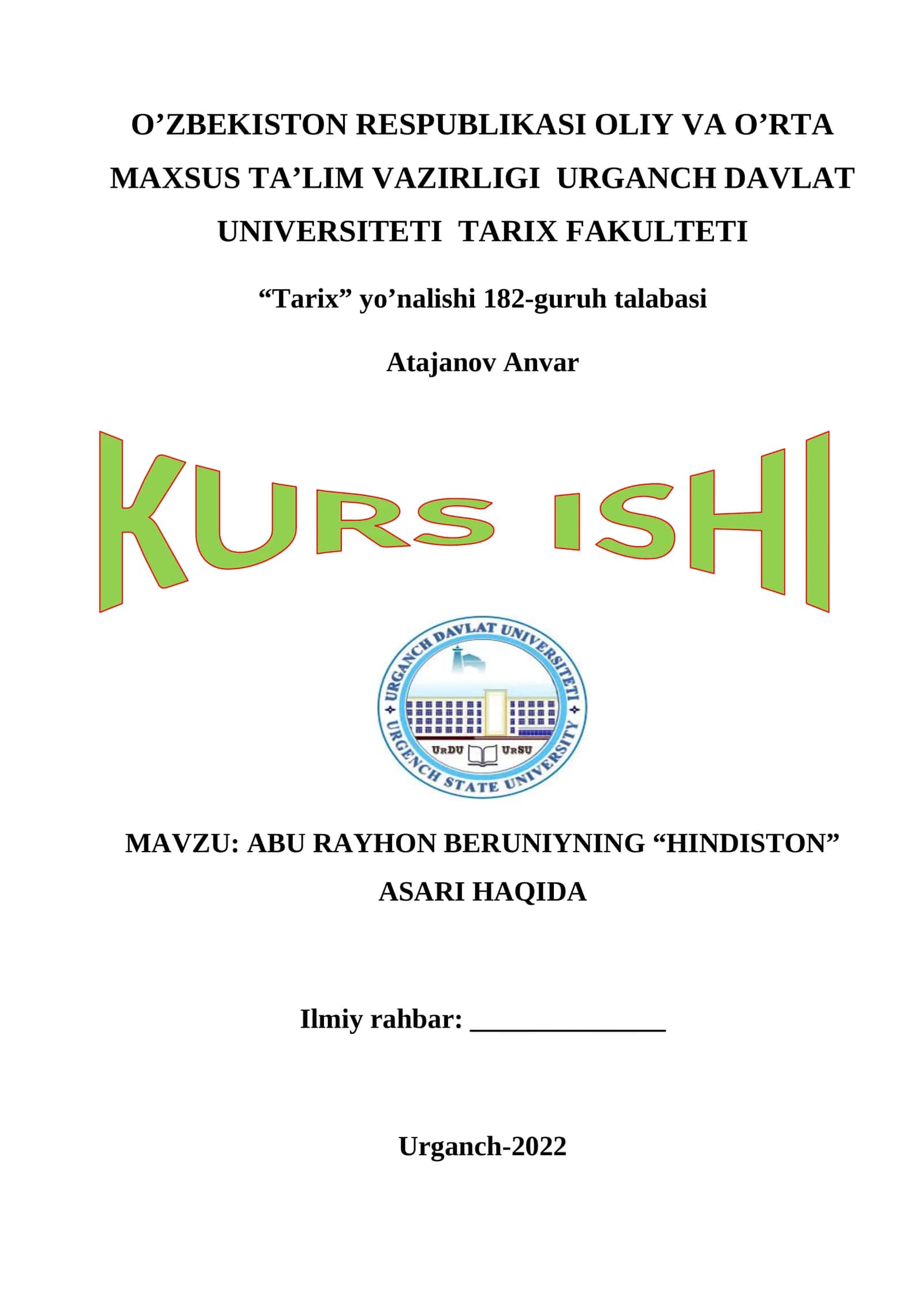 ABU RAYHON BERUNIYNING “HINDISTON” ASARI HAQIDA 1