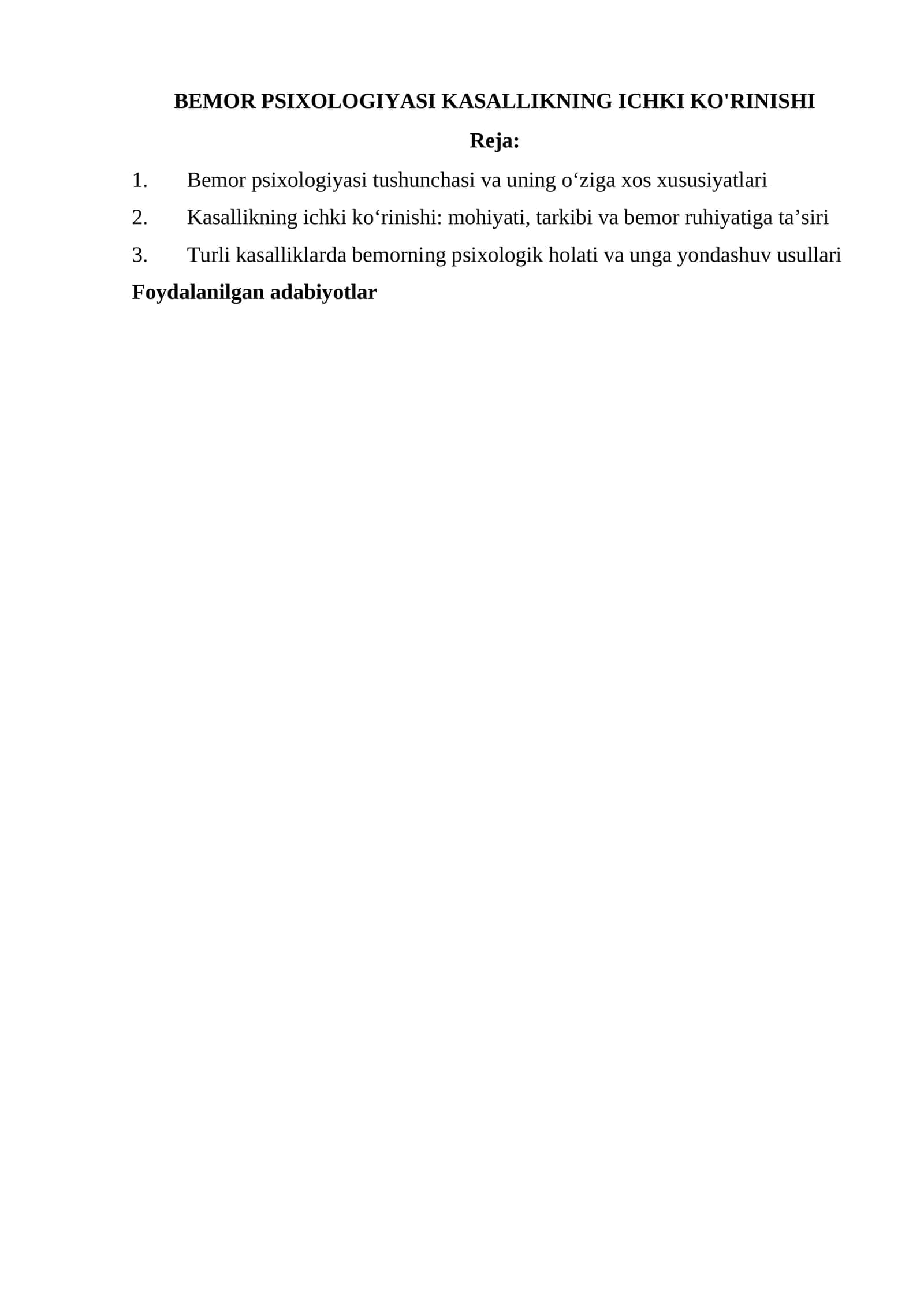 BEMOR PSIXOLOGIYASI KASALLIKNING ICHKI KO'RINISHI 1