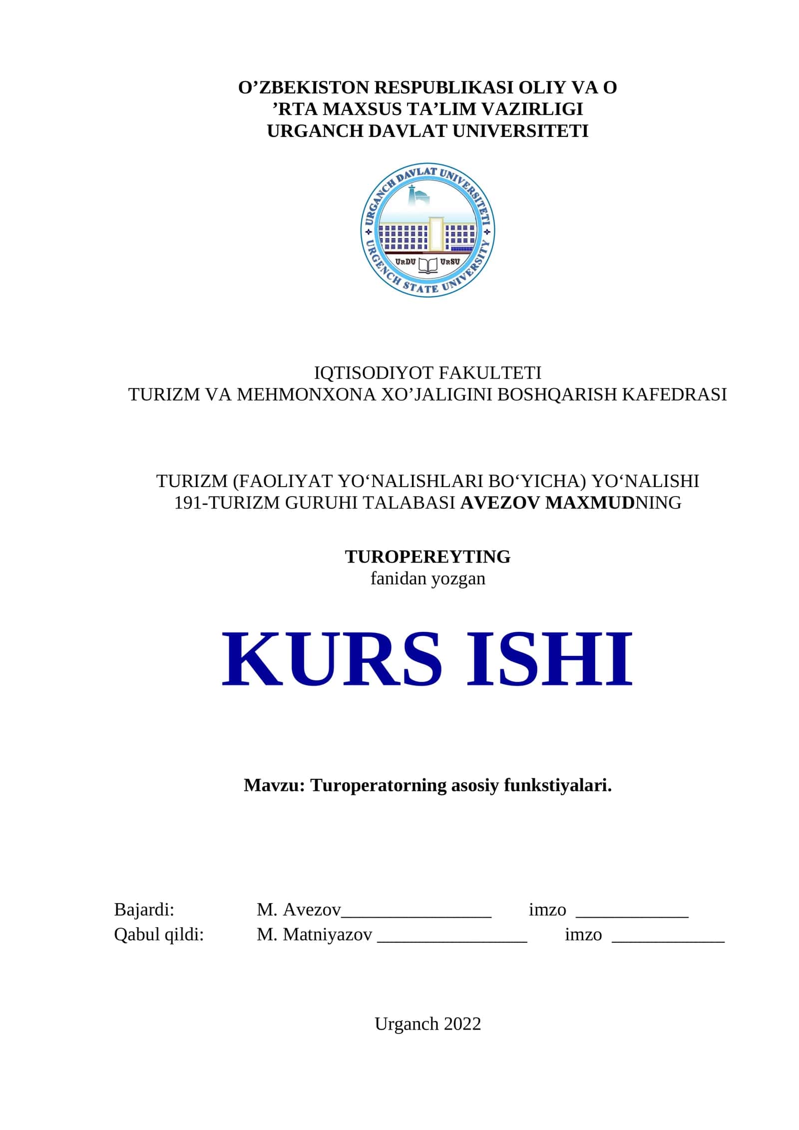Turoperatorning asosiy funkstiyalari 1