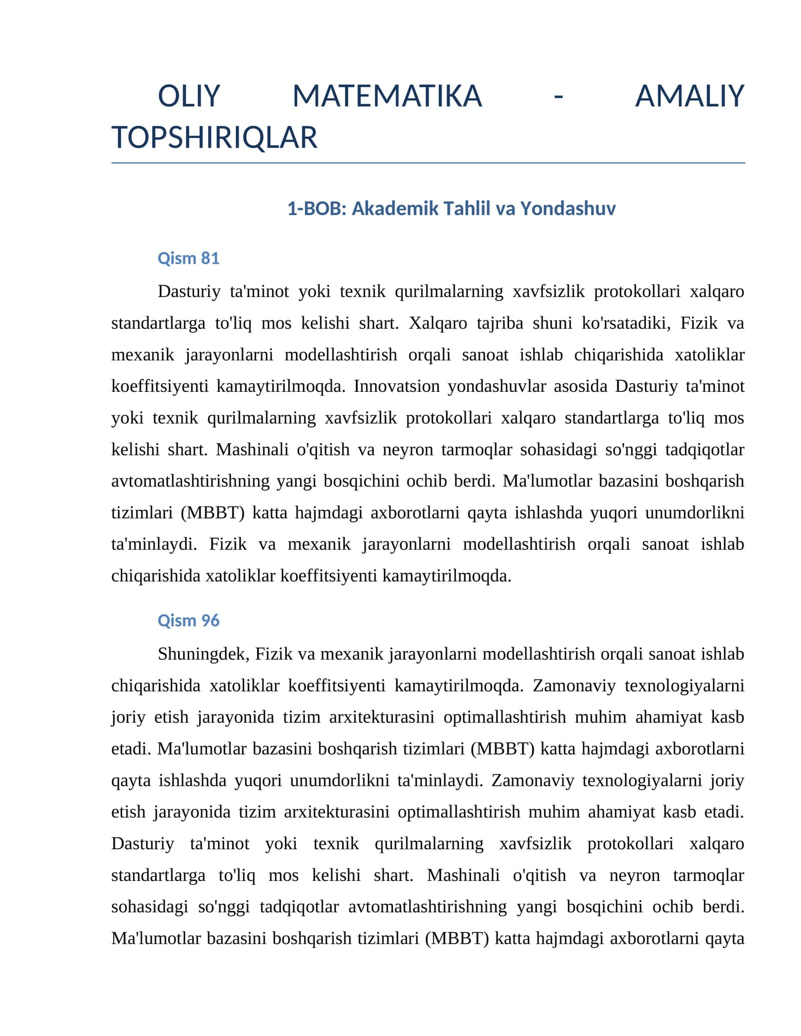OLIY MATEMATIKA - AMALIY TOPSHIRIQLAR 1