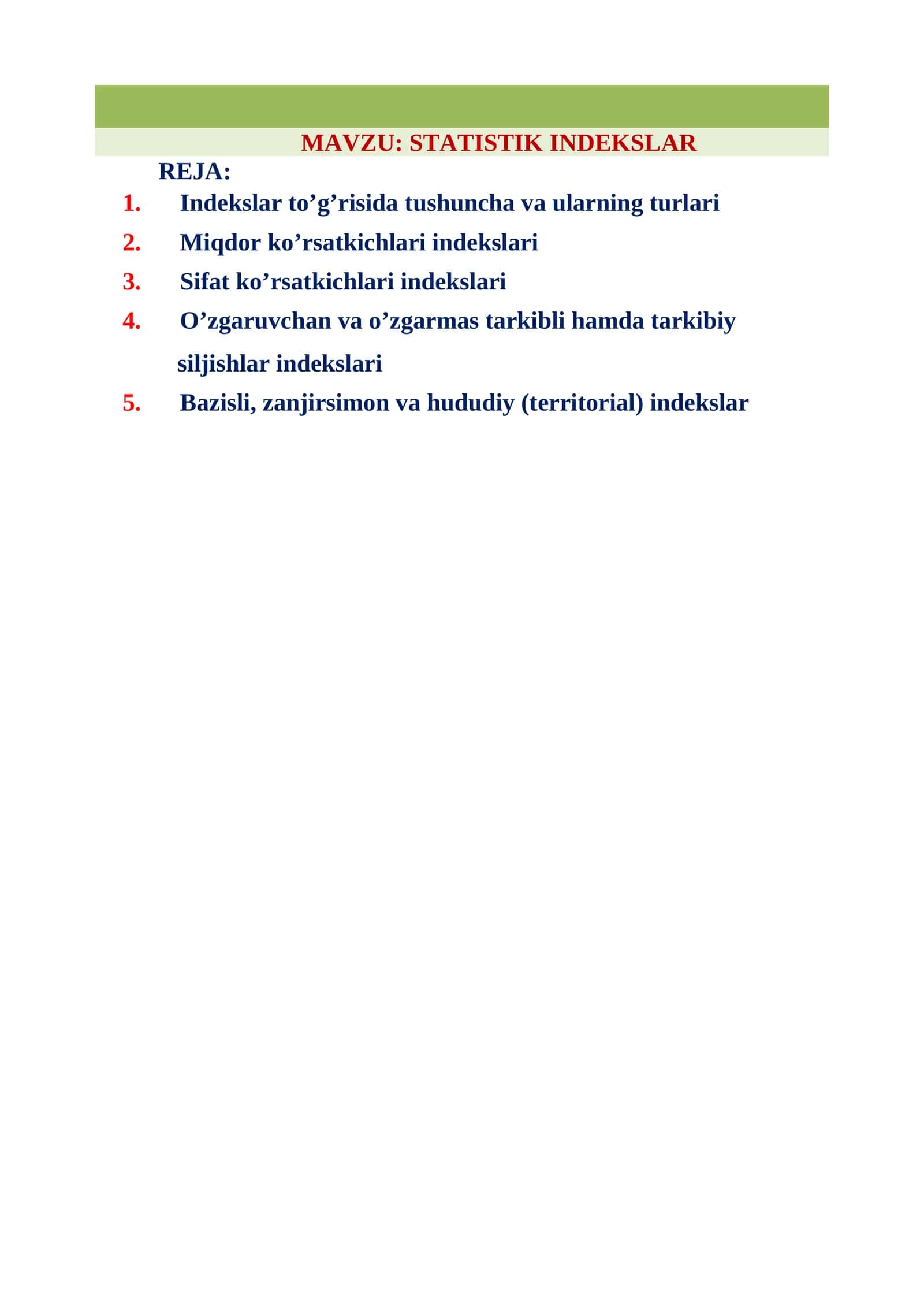 STATISTIK INDEKSLAR 1