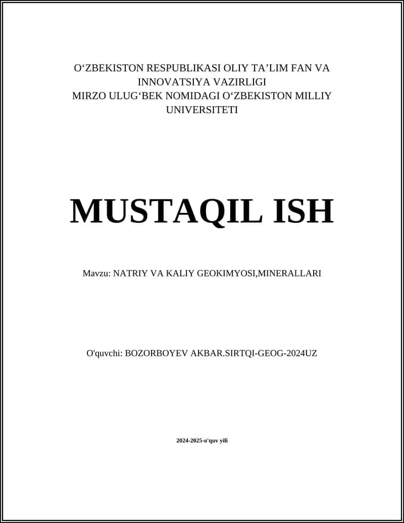 NATRIY VA KALIY GEOKIMYOSI, MINERALLARI 1