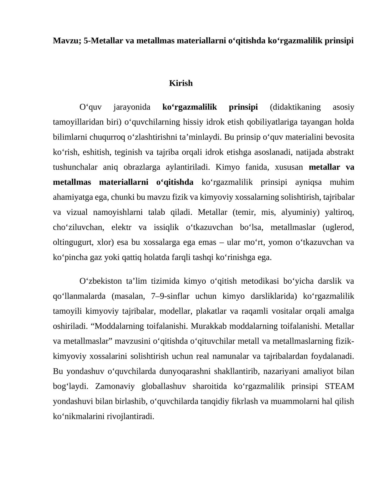5-Metallar va metallmas materiallarni o‘qitishda ko‘rgazmalilik prinsipi 1