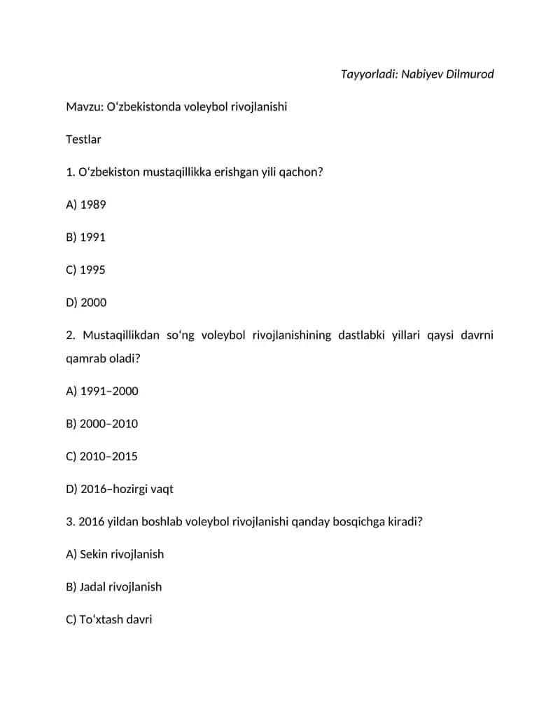 Oʻzbekistonda voleybol rivojlanishi 1