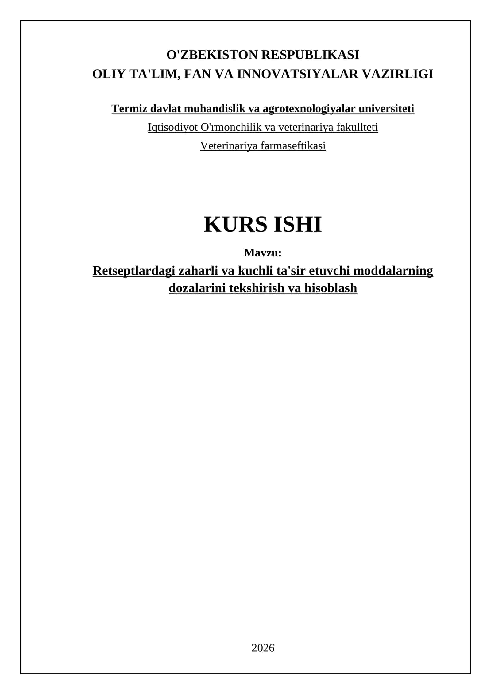 Retseptlardagi zaharli va kuchli ta'sir etuvchi moddalarning dozalarini tekshirish va hisoblash 1