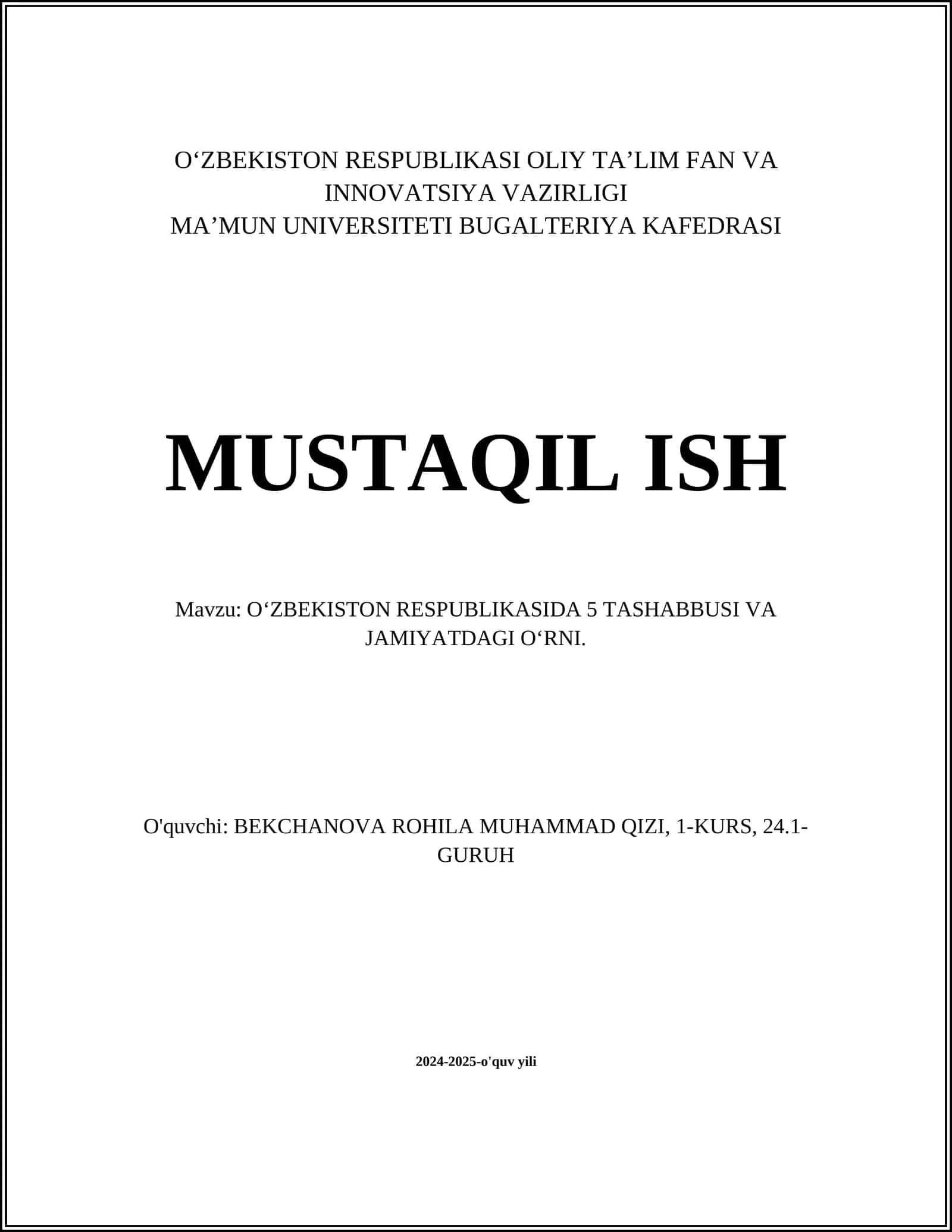 O‘zbekiston Respublikasida 5 tashabbusi va jamiyatdagi o‘rni 1