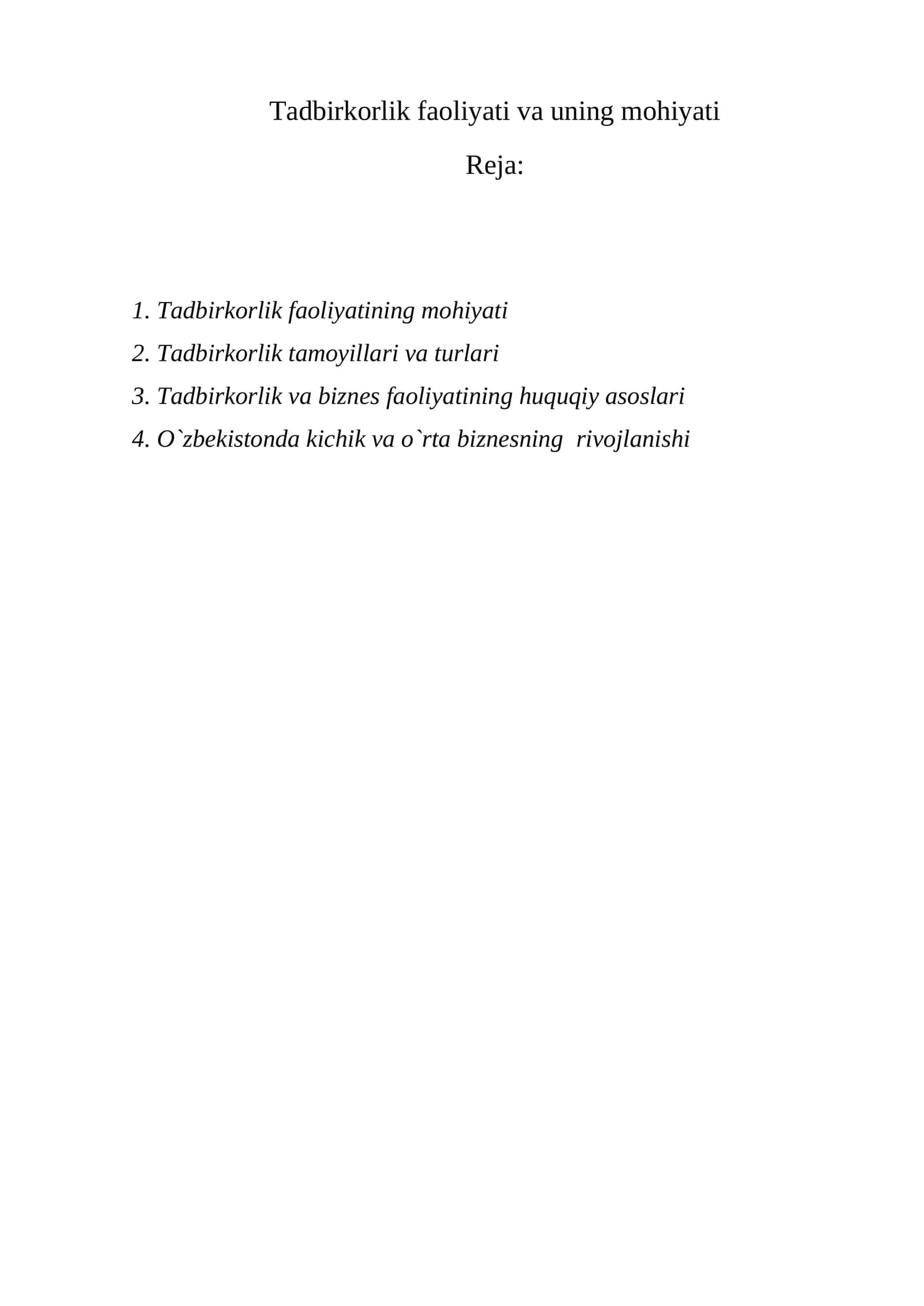 Tadbirkorlik faoliyati va uning mohiyati 1