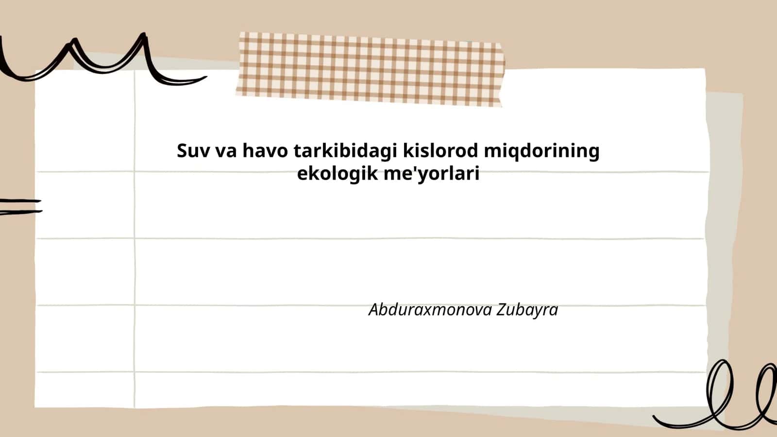 Suva va havo tarkibidagi kislorod miqdorining ekologik me'yorlari 1