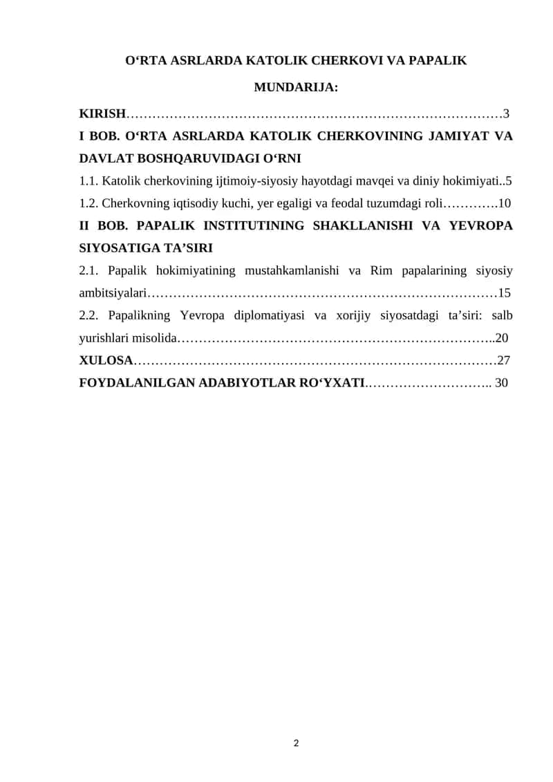 O‘RTA ASRLARDA KATOLIK CHERKOVI VA PAPALIK 1