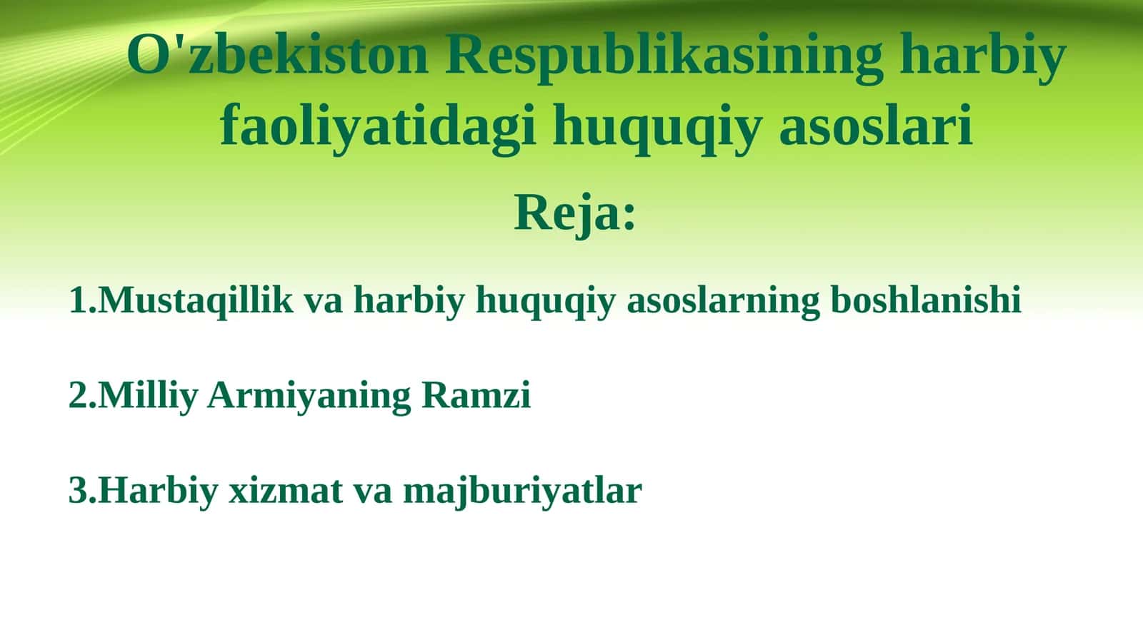 O'zbekiston Respublikasining harbiy faoliyatidagi huquqiy asoslari 1