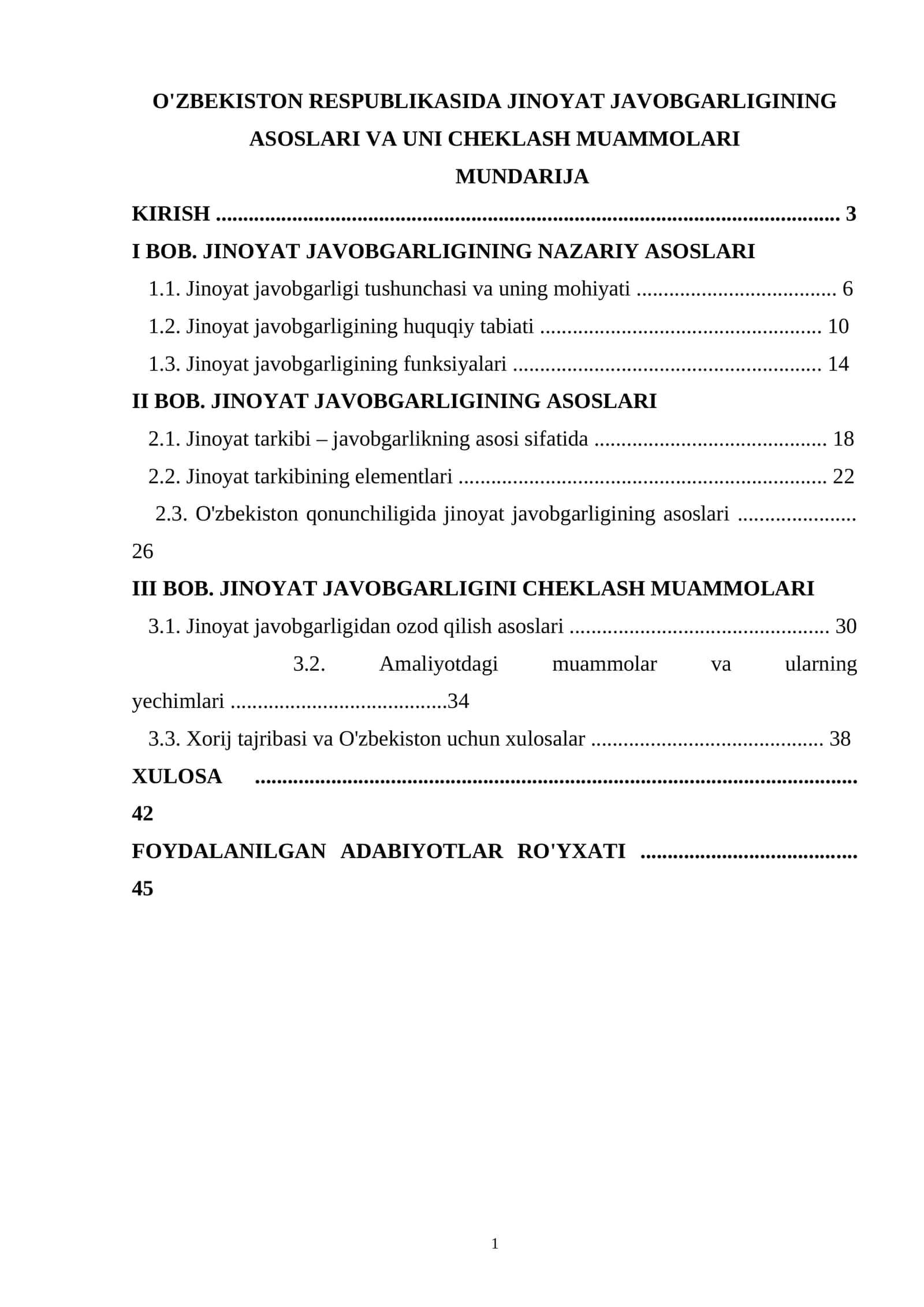 O'ZBEKISTON RESPUBLIKASIDA JINOYAT JAVOBGARLIGINING ASOSLARI VA UNI CHEKLASH MUAMMOLARI 1
