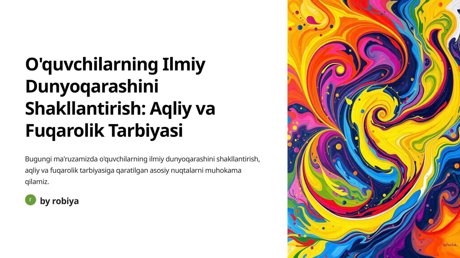 O'quvchilarning Ilmiy Dunyoqarashini Shakllantirish: Aqliy va Fuqarolik Tarbiyasi 1