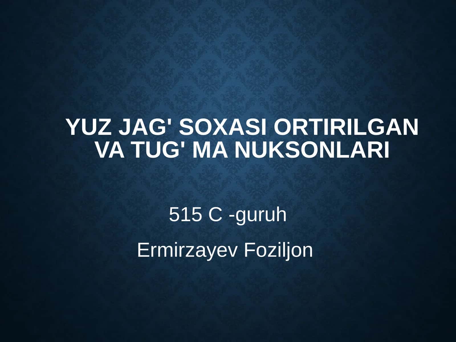 yuz-jag' sohasi va orttirilgan nuqsonlari 1