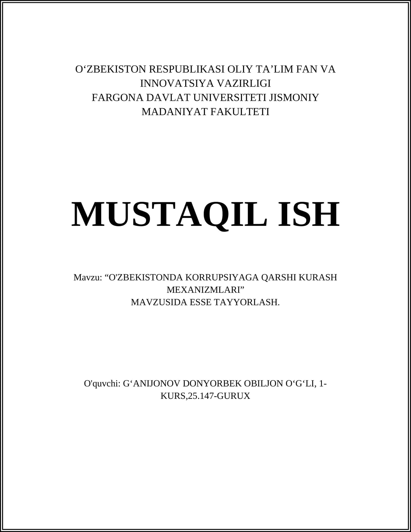 O'ZBEKISTONDA KORRUPSIYAGA QARSHI KURASH MEXANIZMLARI 1