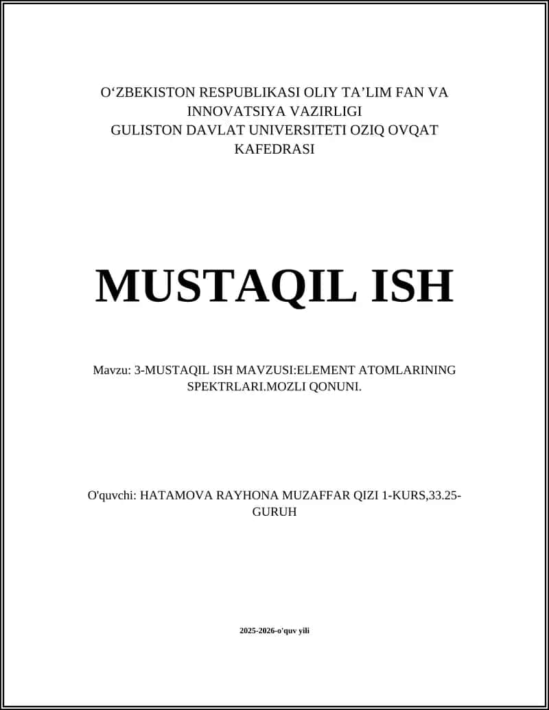 Element atomlarining spektr turlari va asosiy tushunchalar 1