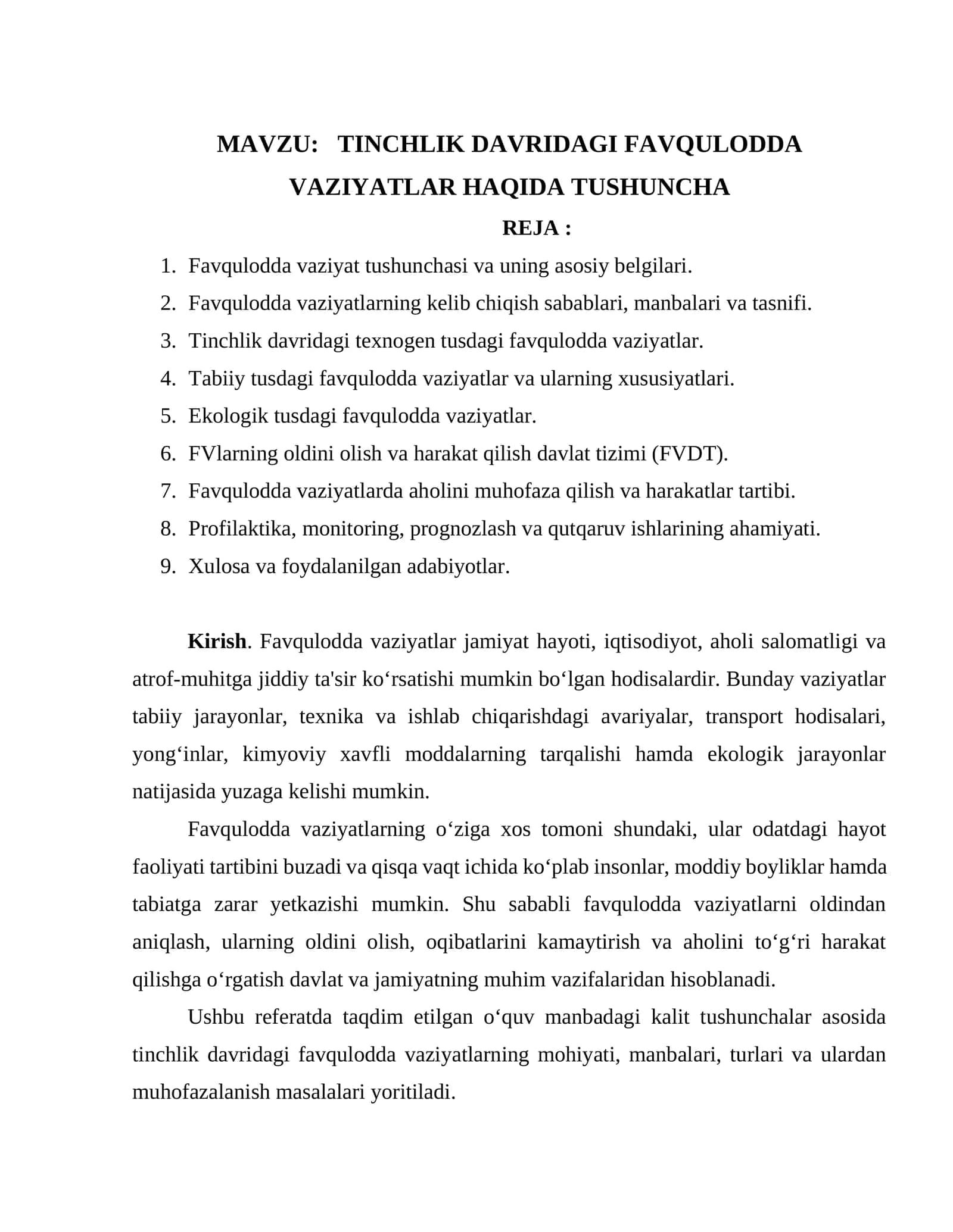 TINCHLIK DAVRIDAGI FAVQULODDA VAZIYATLAR HAQIDA TUSHUNCHA 1