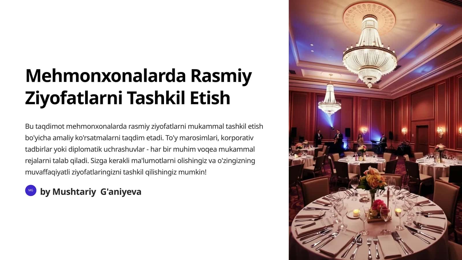 Mehmonxonalarda Rasmiy Ziyofatlarni Tashkil Etish 1
