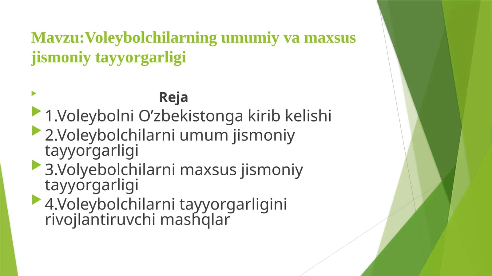 Voleybolchilarning umumiy va maxsus jismoniy tayyorgarligi 1