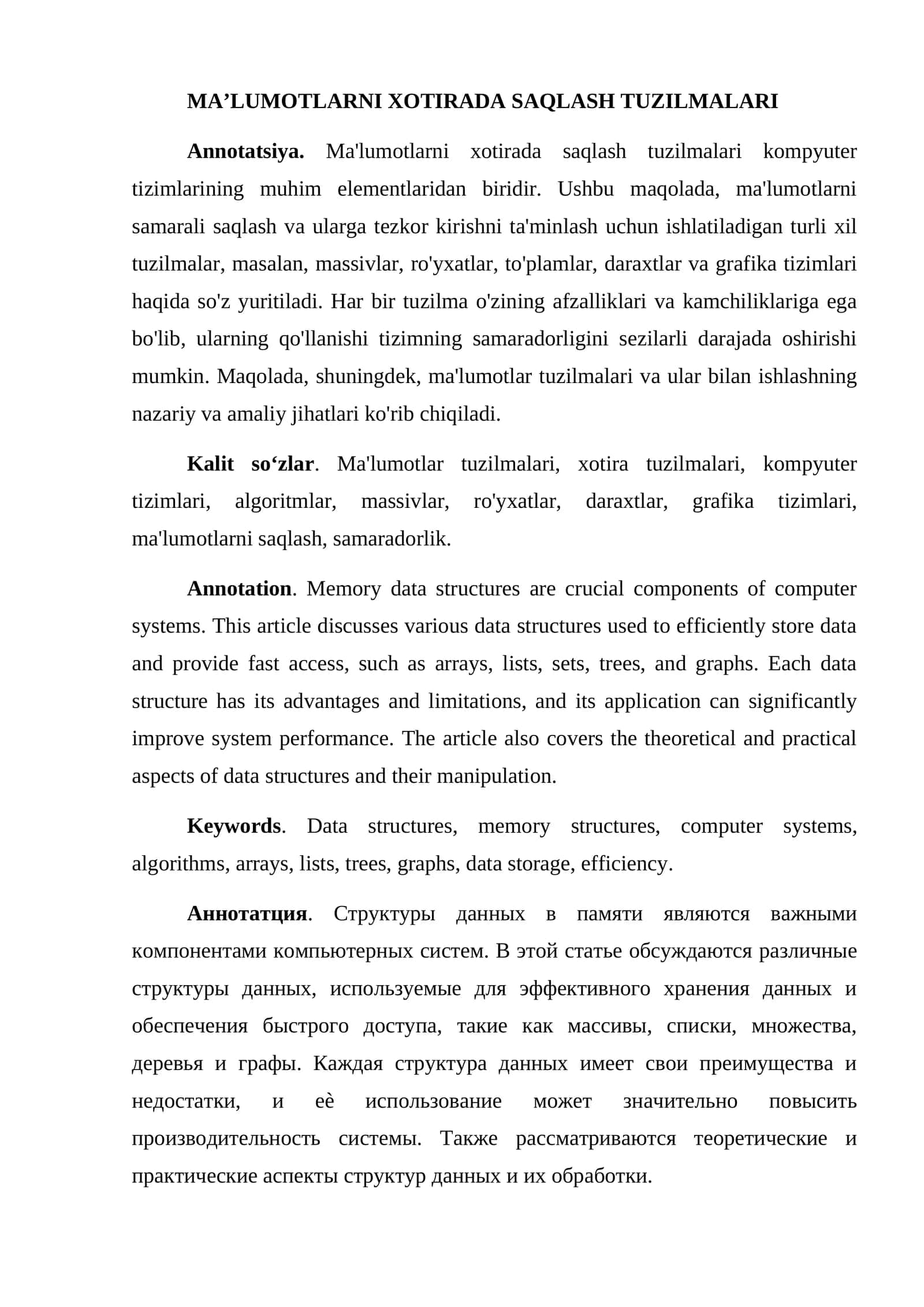 MA’LUMOTLARNI XOTIRADA SAQLASH TUZILMALARI 1