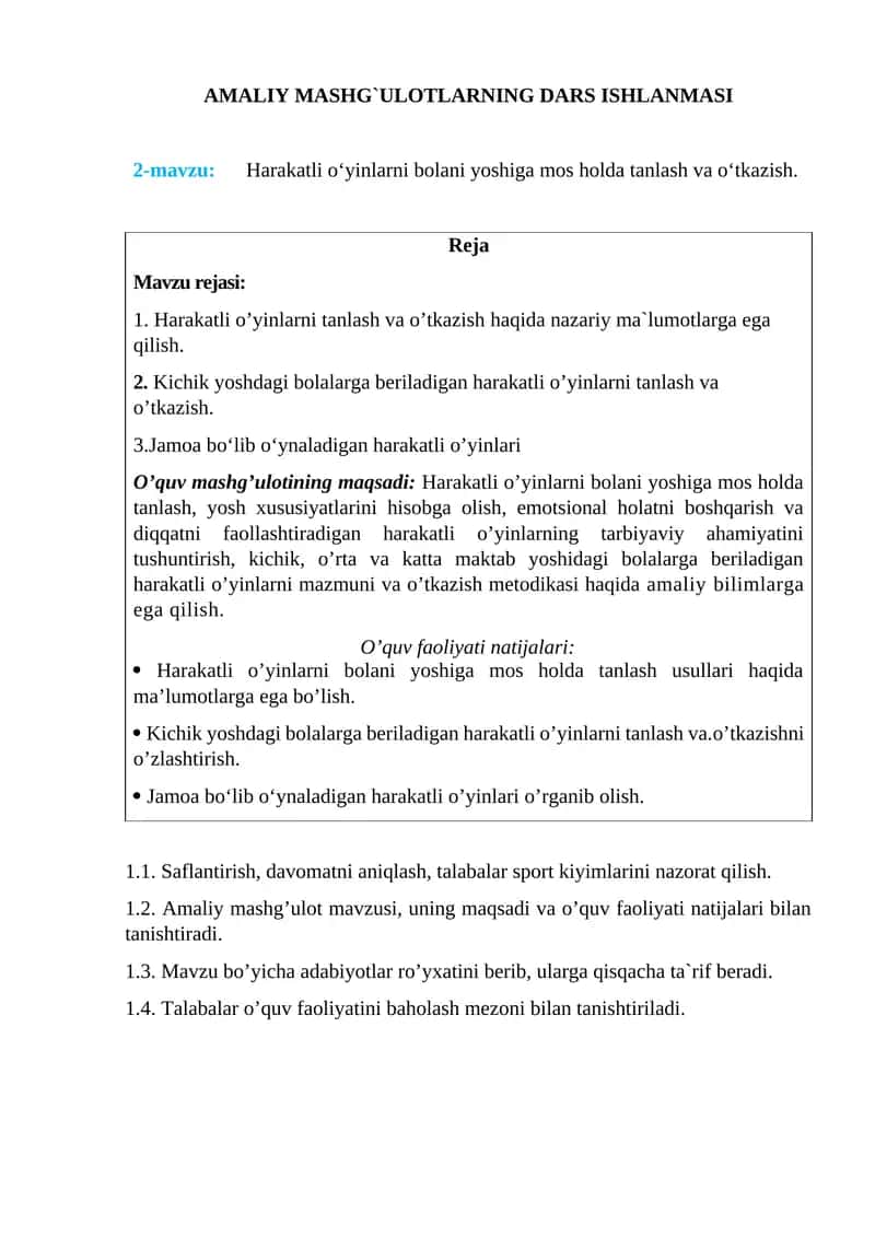 AMALIY MASHG`ULOTLARNING DARS ISHLANMASI 1