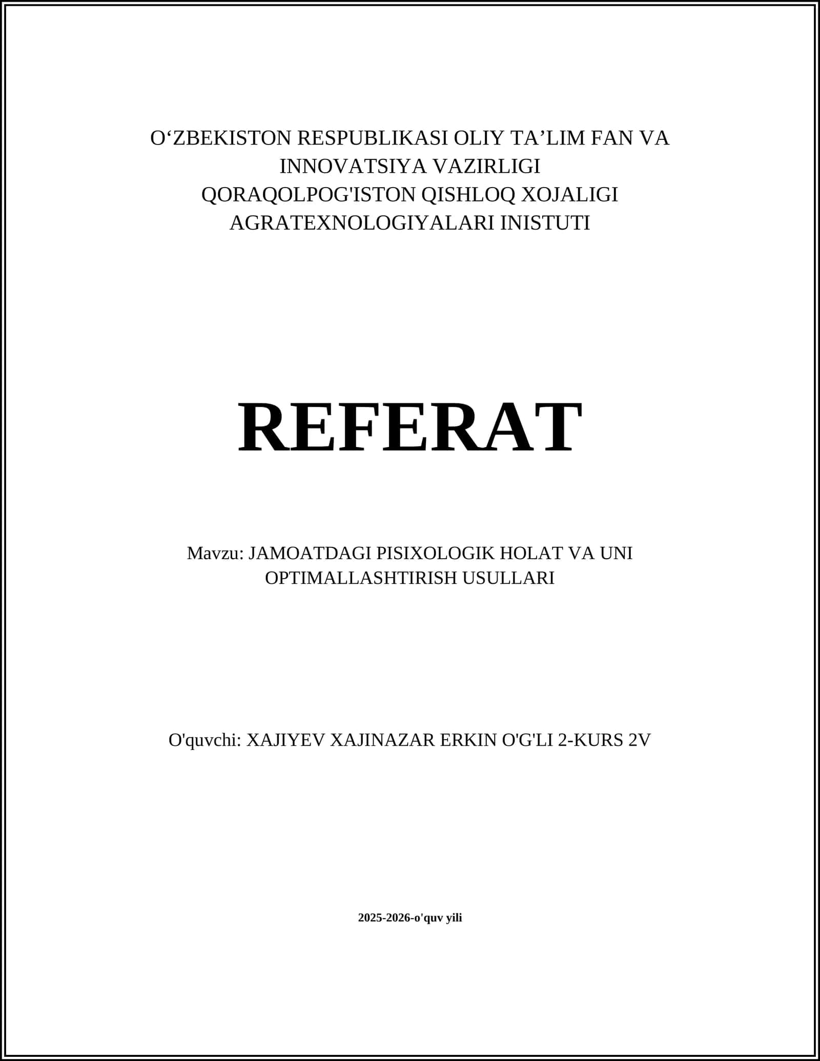 JAMOATDAGI PISIXOLOGIK HOLAT VA UNI OPTIMALLASHTIRISH USULLARI 1