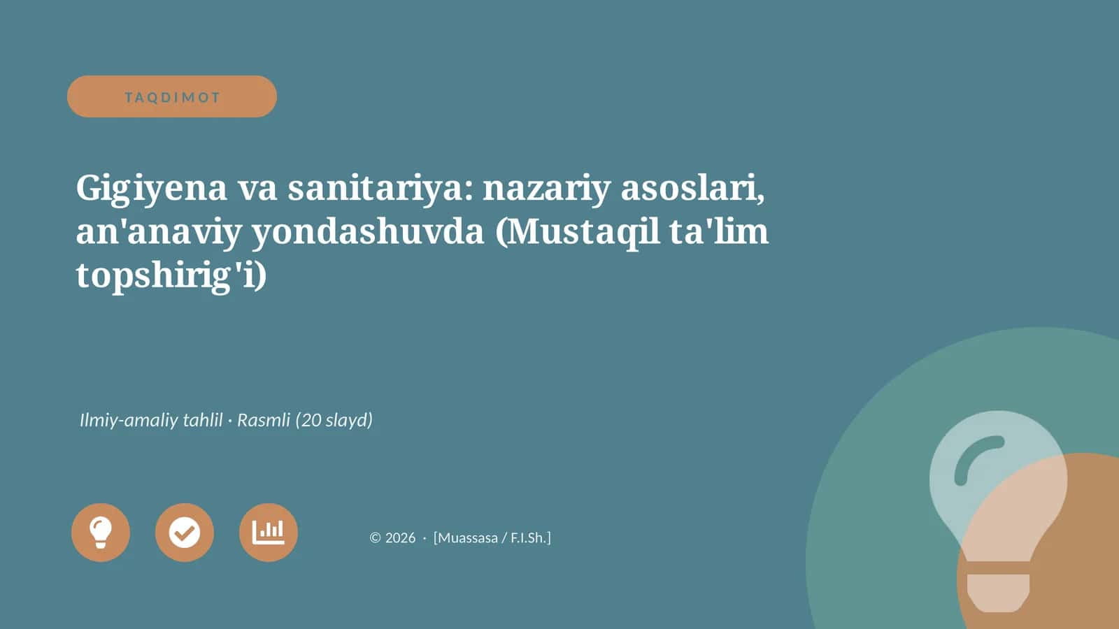 Gigiyena va sanitariya: nazariy asoslari, an'anaviy yondashuvda (Mustaqil ta'lim topshirig'i) 1