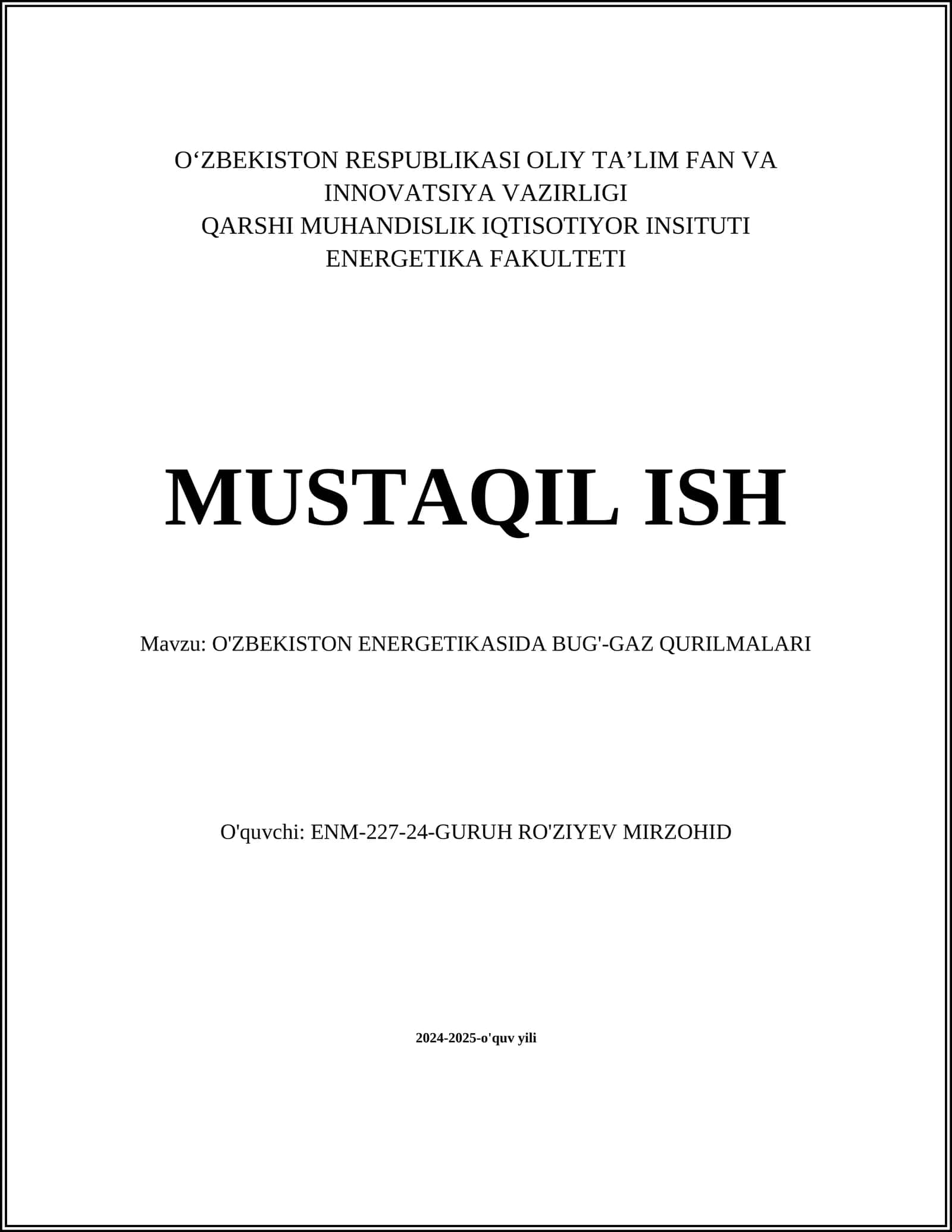 O'ZBEKISTON ENERGETIKASIDA BUG'-GAZ QURILMALARI 1