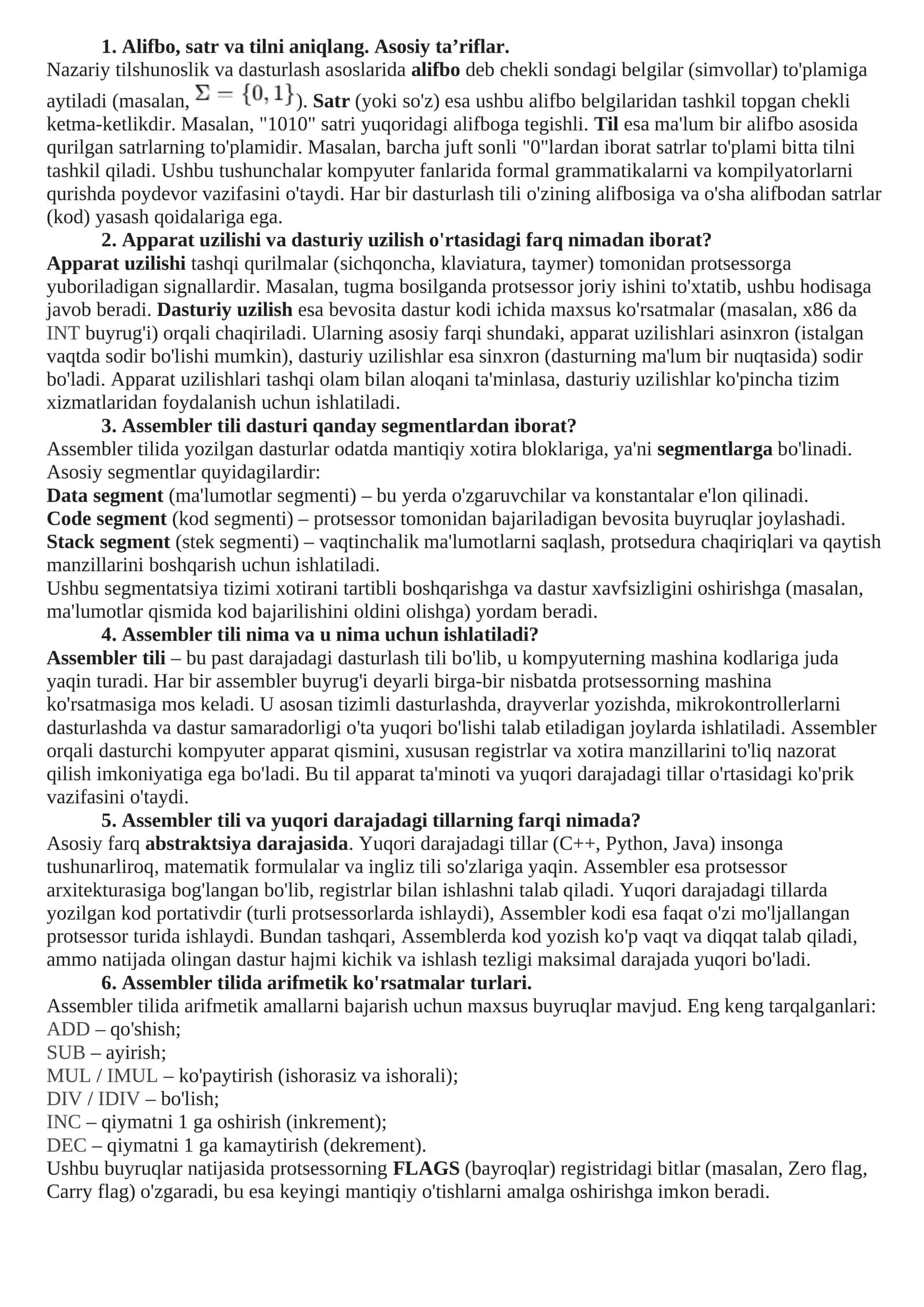 Alifbo, satr va tilni aniqlang 1